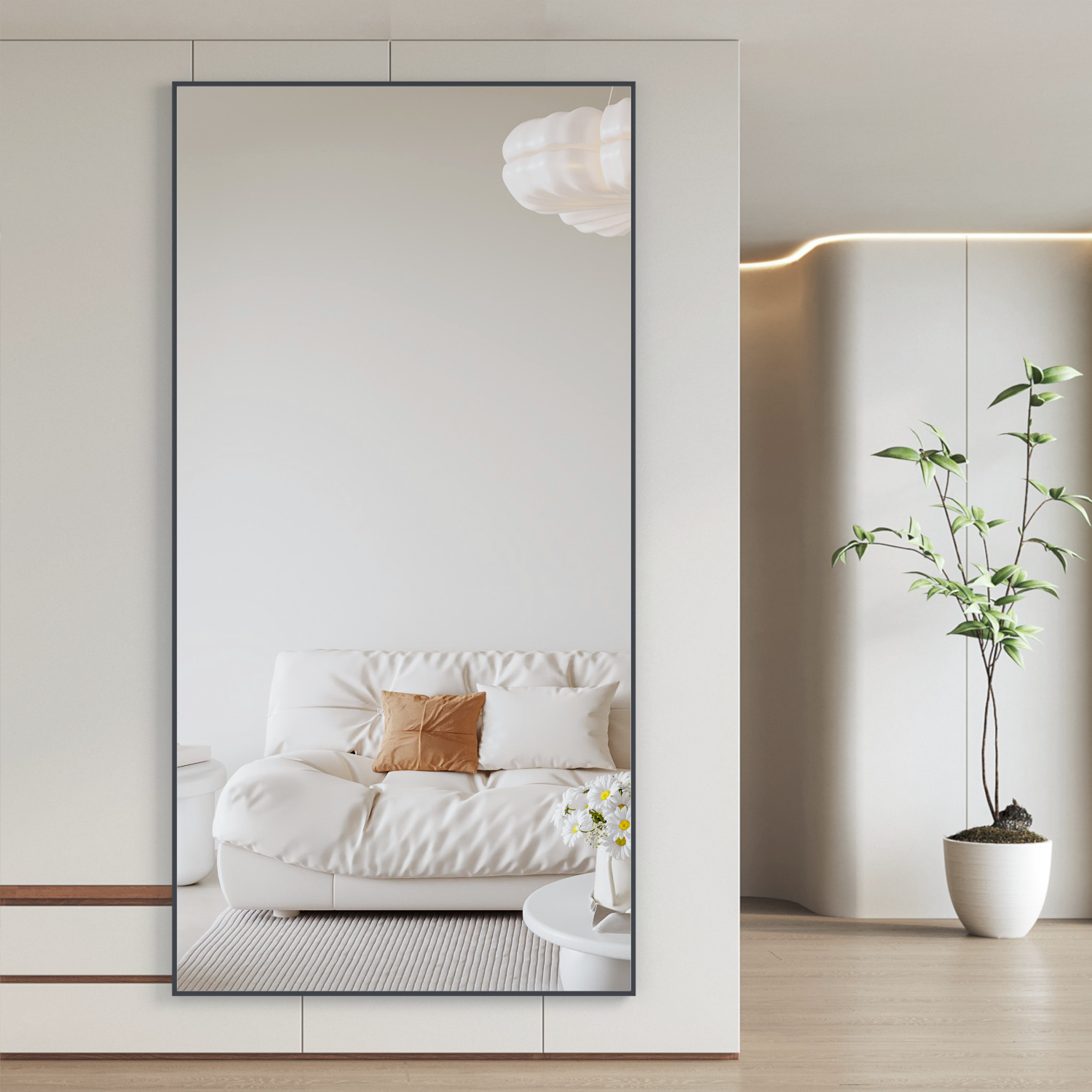 Miroir pleine longueur 180 x 80 cm, miroir sur pied, miroir sur pied avec cadre en alliage d'aluminium, miroir mural à cadre fin - 3