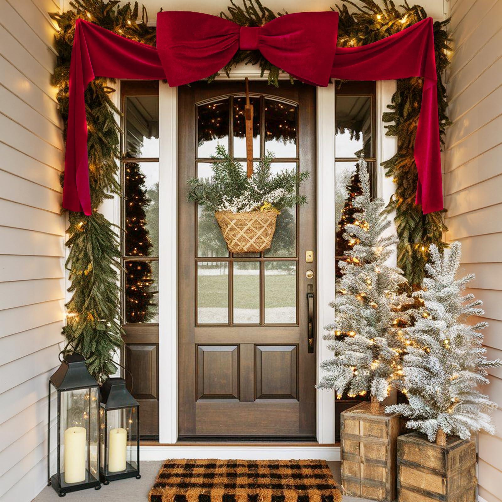 Décoration de Noël, grands nœuds de sapin de Noël, nœud en velours rouge pour décoration de sapin de Noël, mariages, fêtes, 180 cm x 50 cm - 7