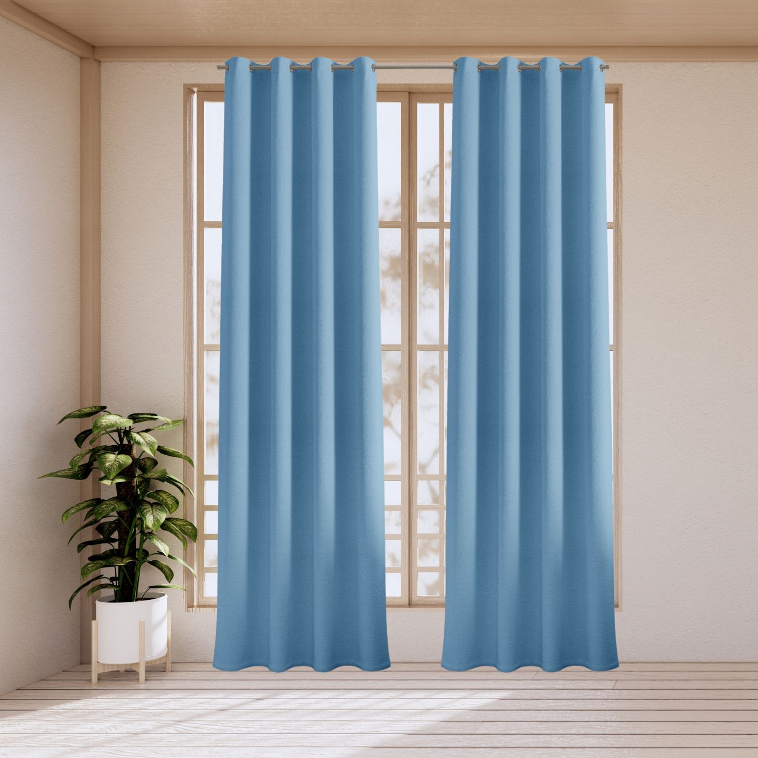 Pack 2 cortinas confeccionadas loneta azul 140x260cm donegal collections