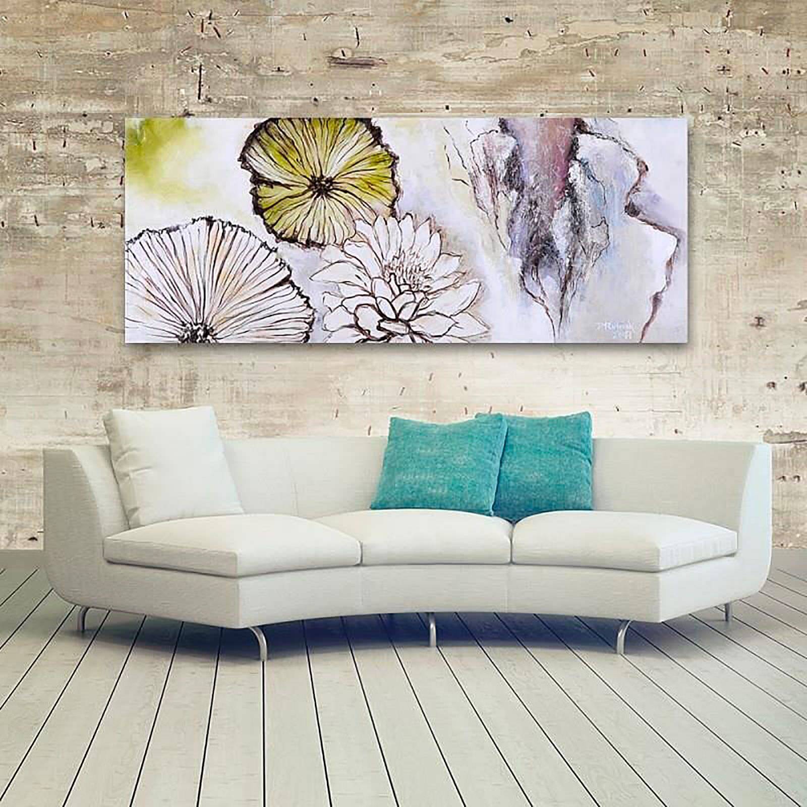 Tableau bois fleurs - abstraction - panorama - 100 x 50 cm - 2