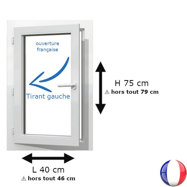Fenêtre PVC 1 vantail H 75 x L 40 cm OF pour pose en neuf avec poignée - tirant gauche