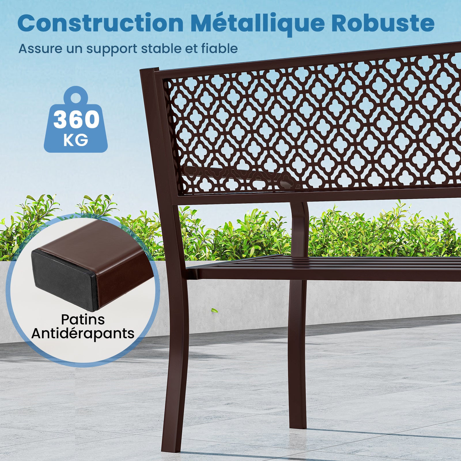 Metalowa ławka ogrodowa, odporna na warunki atmosferyczne,metalowa ławka do siedzenia, obciążenie do 360 kg, żelazna ławka, do ogrodu, na taras - 6