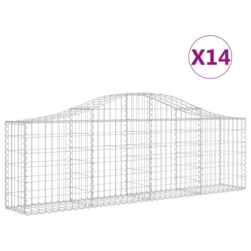 Cestas de gaviones arqueadas 14 piezas 200x30x60/80 cm hierro galvanizado