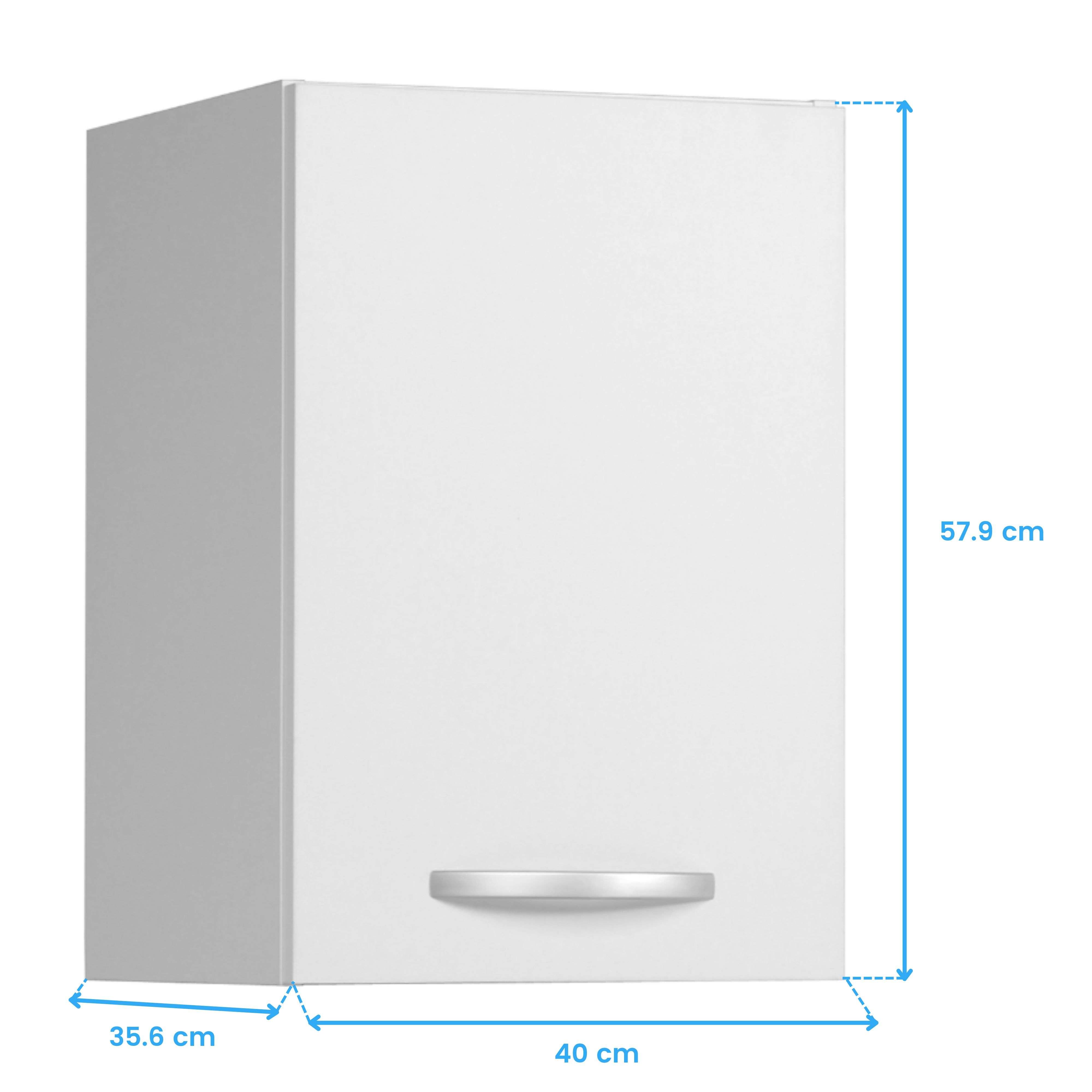 Meuble haut 1 porte + tablette - Décor blanc mat - 40 x 36 x Hauteur 58 cm - Youdoit - 5