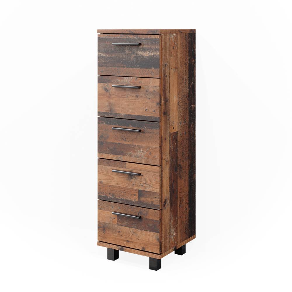 Vicco Szafka Midi Ilias, Rustykalny dąb, 30 x 95 cm z 5 szufladami