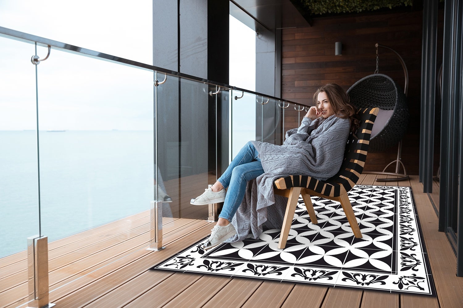 Tapis vinyle extérieur décoratif carreaux espagnols style méditerranéen authentique terrasse 150x225 – Tulup - 3