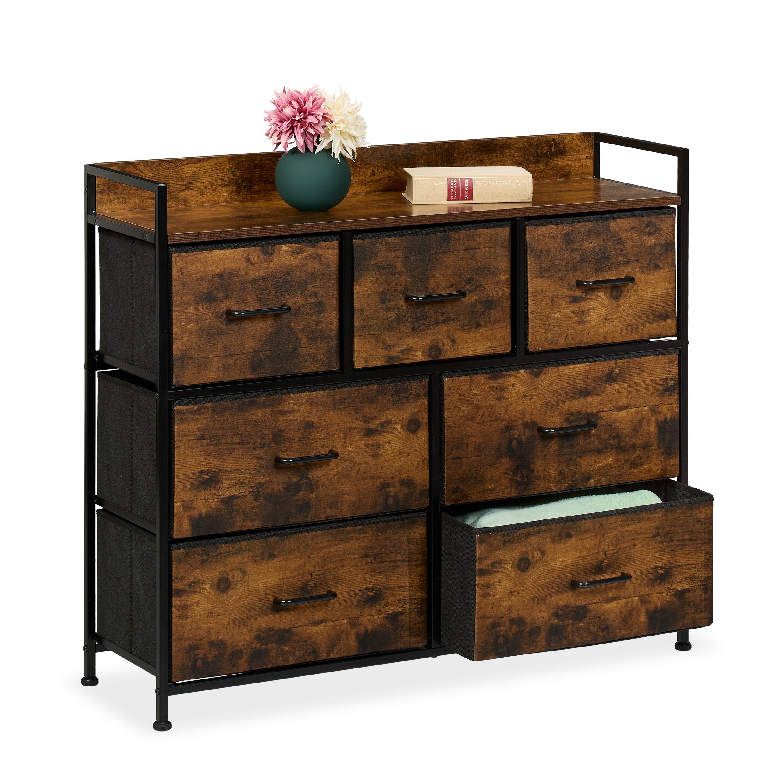 Costway Organizer con 5 cassetti, Cassettiera con struttura in ferro e scompartimenti in tessuto