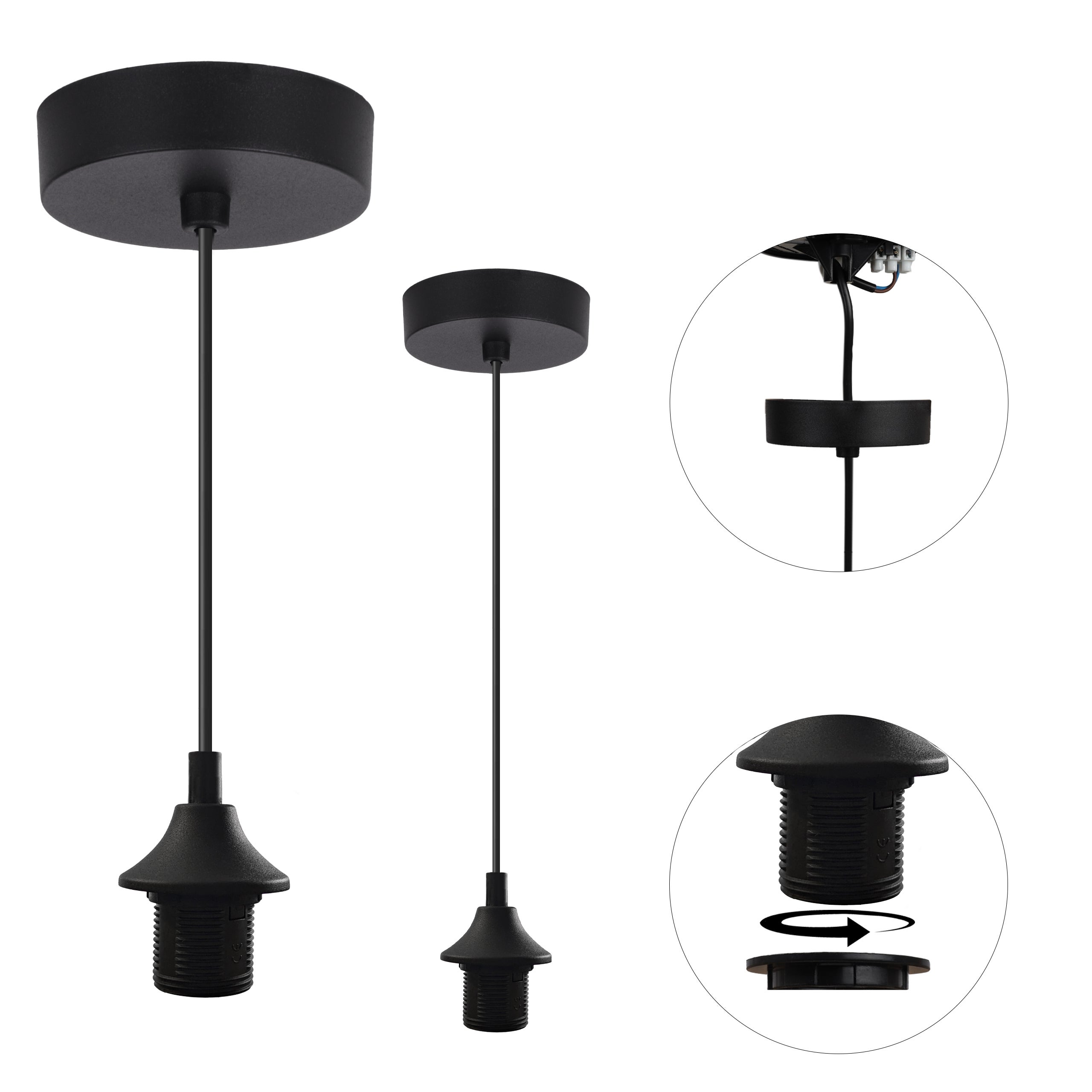 Zawiesie do lampy wiszącej 100cm oprawka stożek E27 czarny - 2