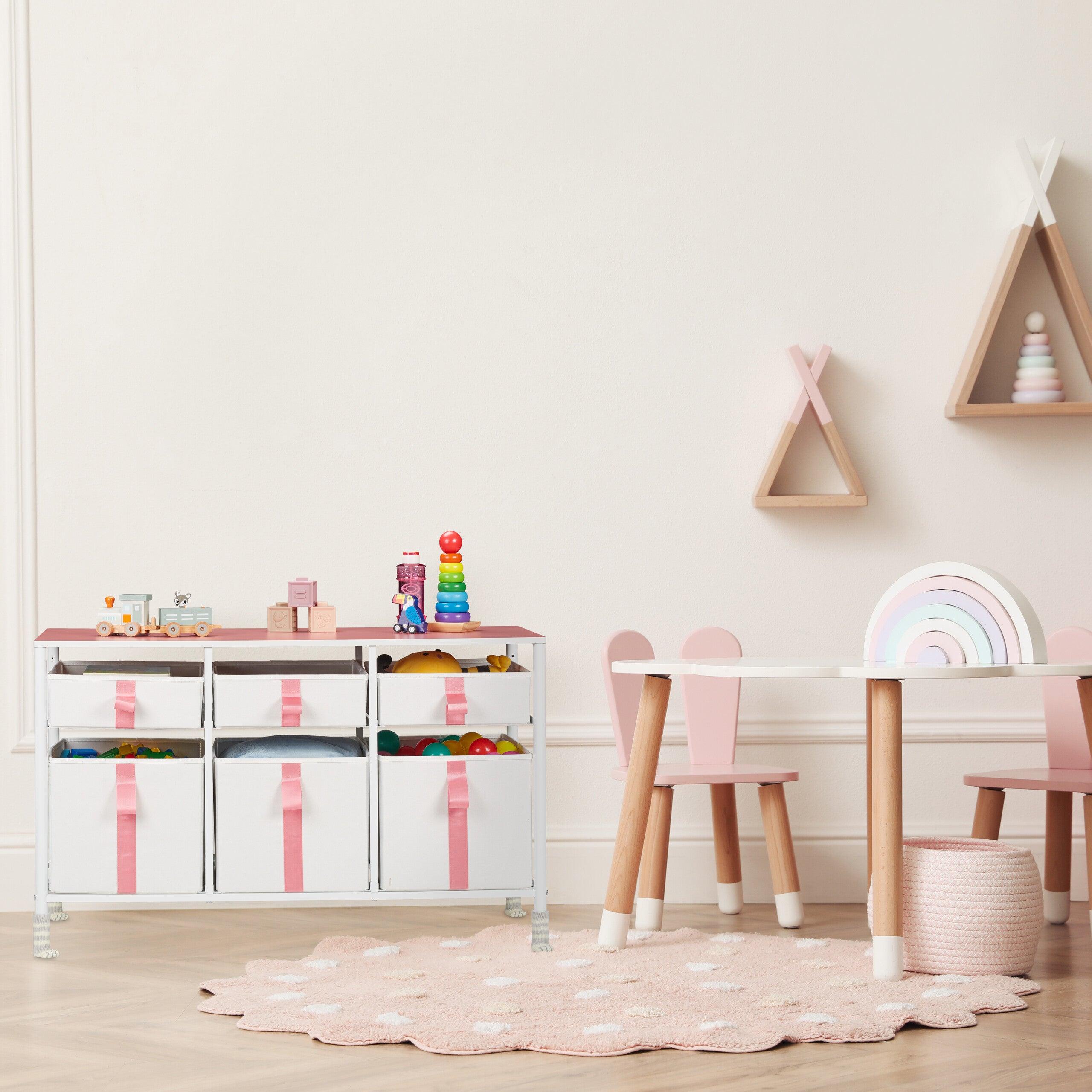 Commode Enfant Relaxdays 6 Tiroirs - Rangement Jouets 61.5x68x40.5cm | Design Pattes De Chat Mignon