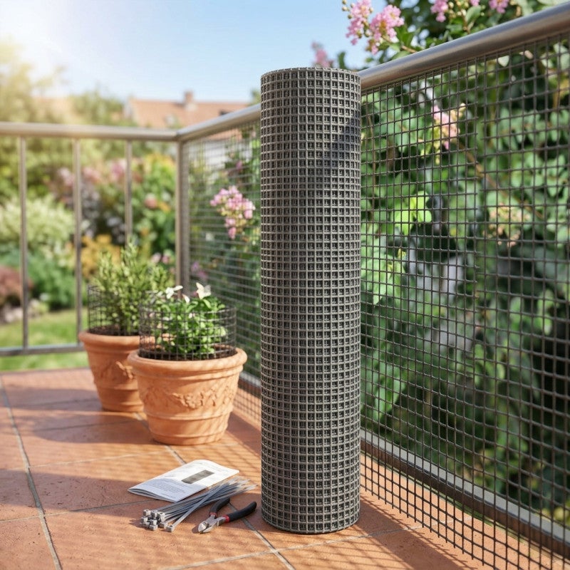 Maille plastique carré 1 x 1 cm, gris 1 x 5 m, clôture artificiel pour terrasses, balcons ou jardins - 4