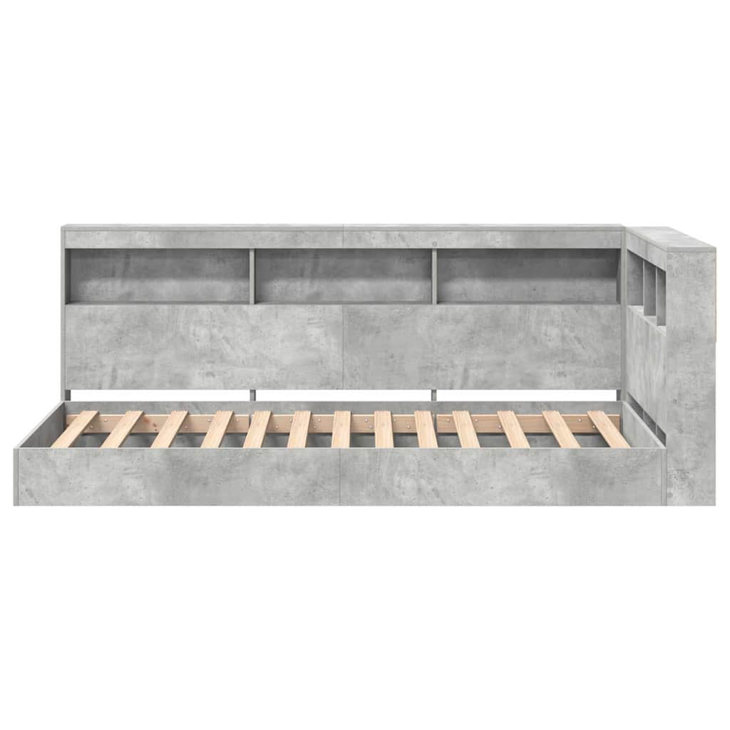 Lit bibliothèque, panneau de bois, gris béton, pour la chambre, 75 × 190 cm - 6