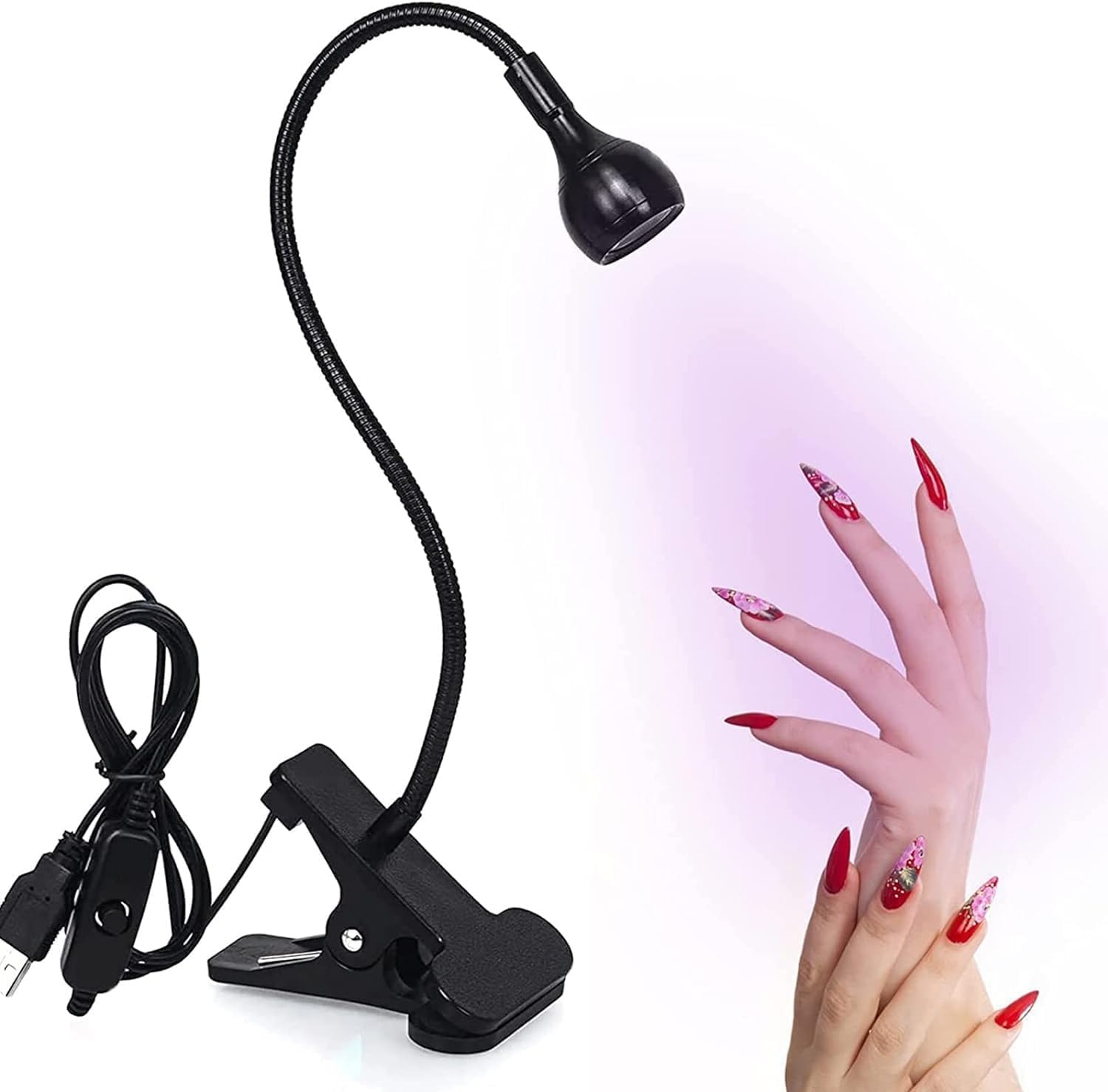 Lampa UV do suszenia paznokci, lampa do utwardzania kleju do paznokci 3 W, plastikowa głowica lampy z regulacją, lampa do kleju UV