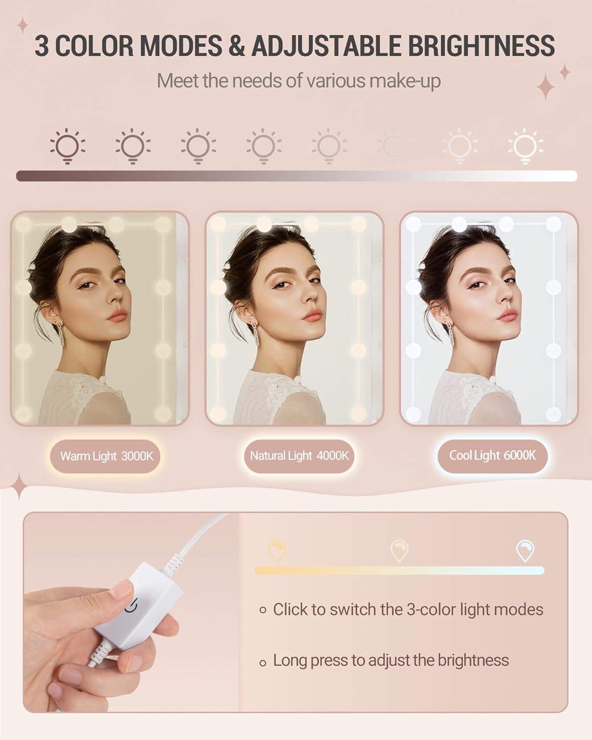 Coiffeuse avec 10 LED,Vanité de Maquillage avec 4 Étagères de Rangement Ouvertes et 2 Compartiments, Coiffeuse avec 2 Tiroirs, pour Chambre, Blanc - 5