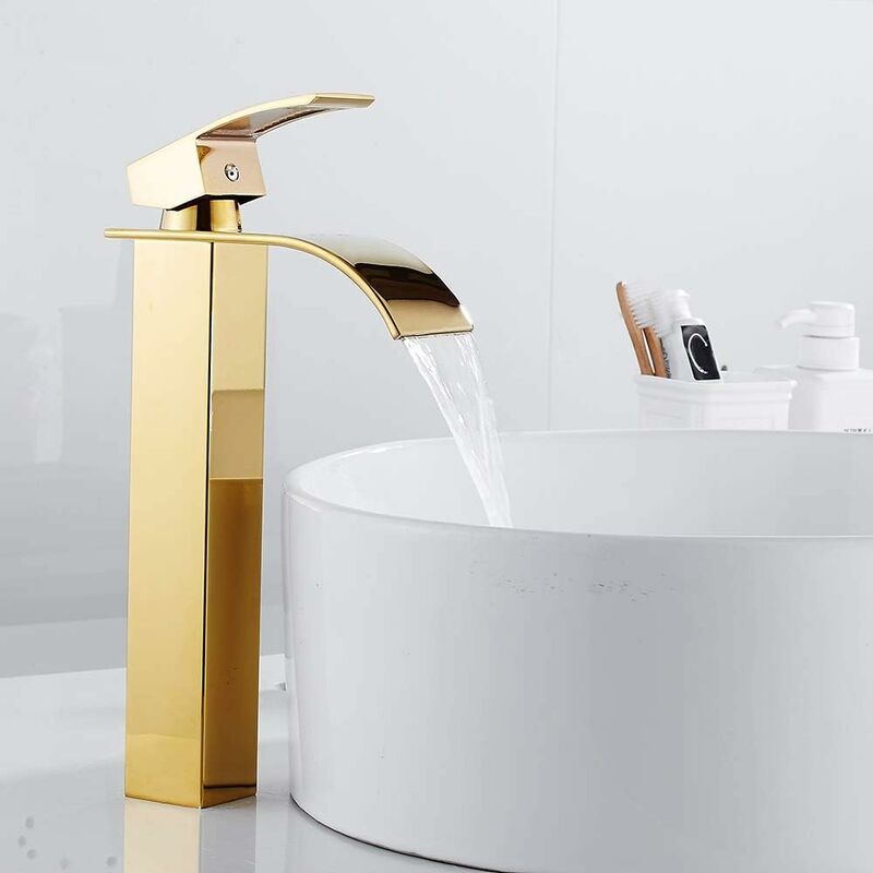 Mitigeur Lavabo Haut Doré Brossé (vasque à Poser, Monotrou, Moderne, TR1028)