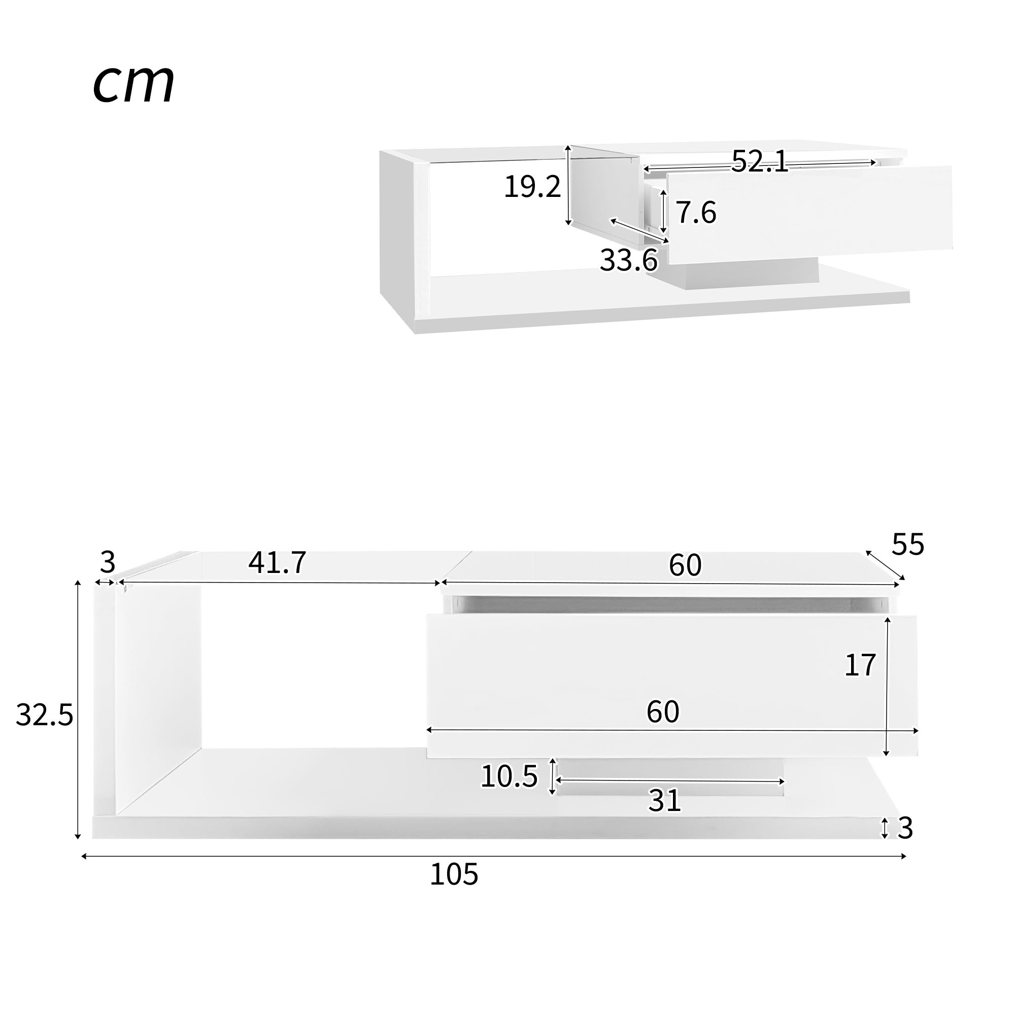 Table basse avec LED - en verre et panneaux de particules - Blanc - 9