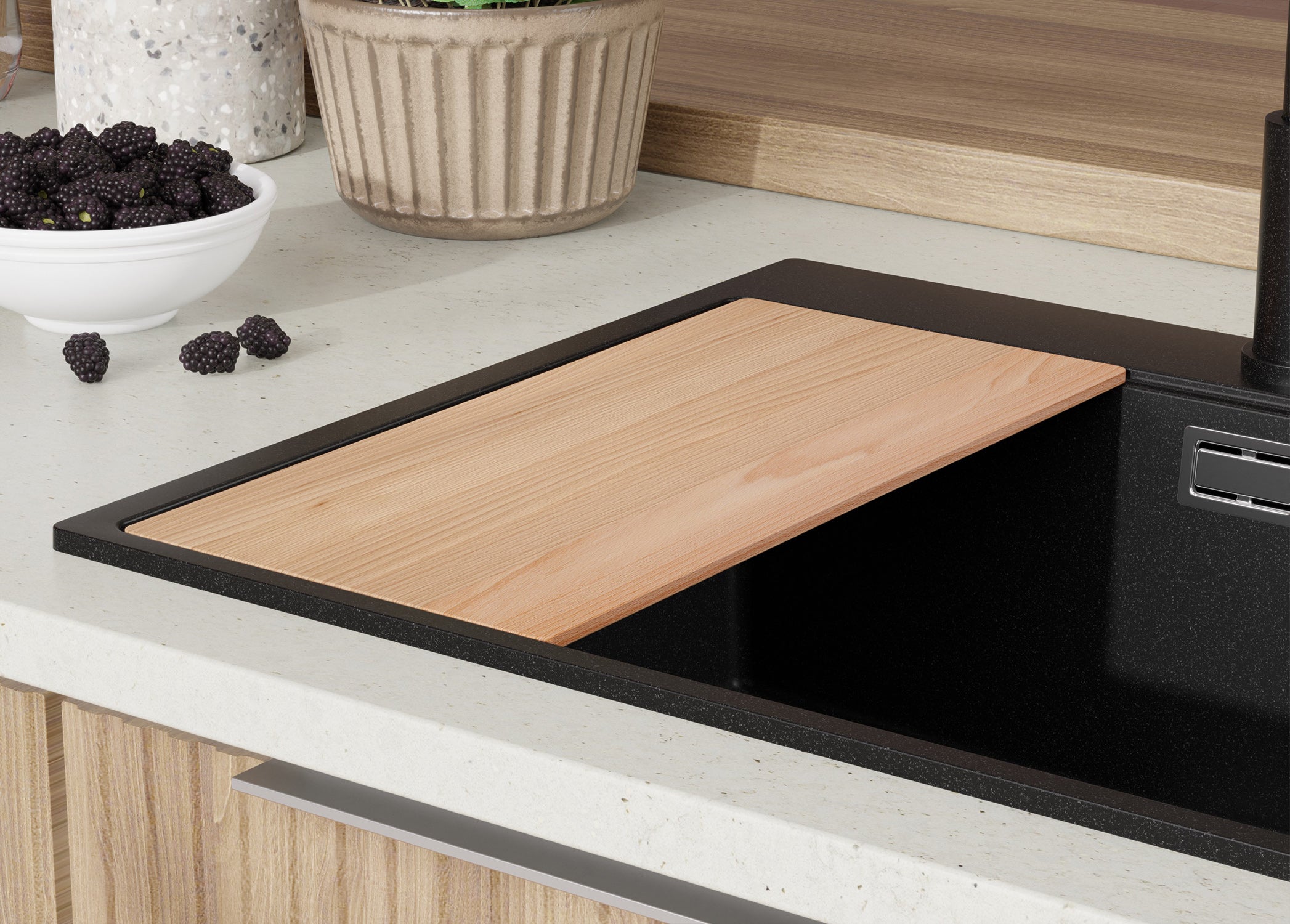 Lavandino da Cucina Tutto Nero 78x50cm, Lavello in Granito a 2 vasche + Accessori, Lavabo da Cucina Incasso al mobile 80cm PRIMAGRAN - 9