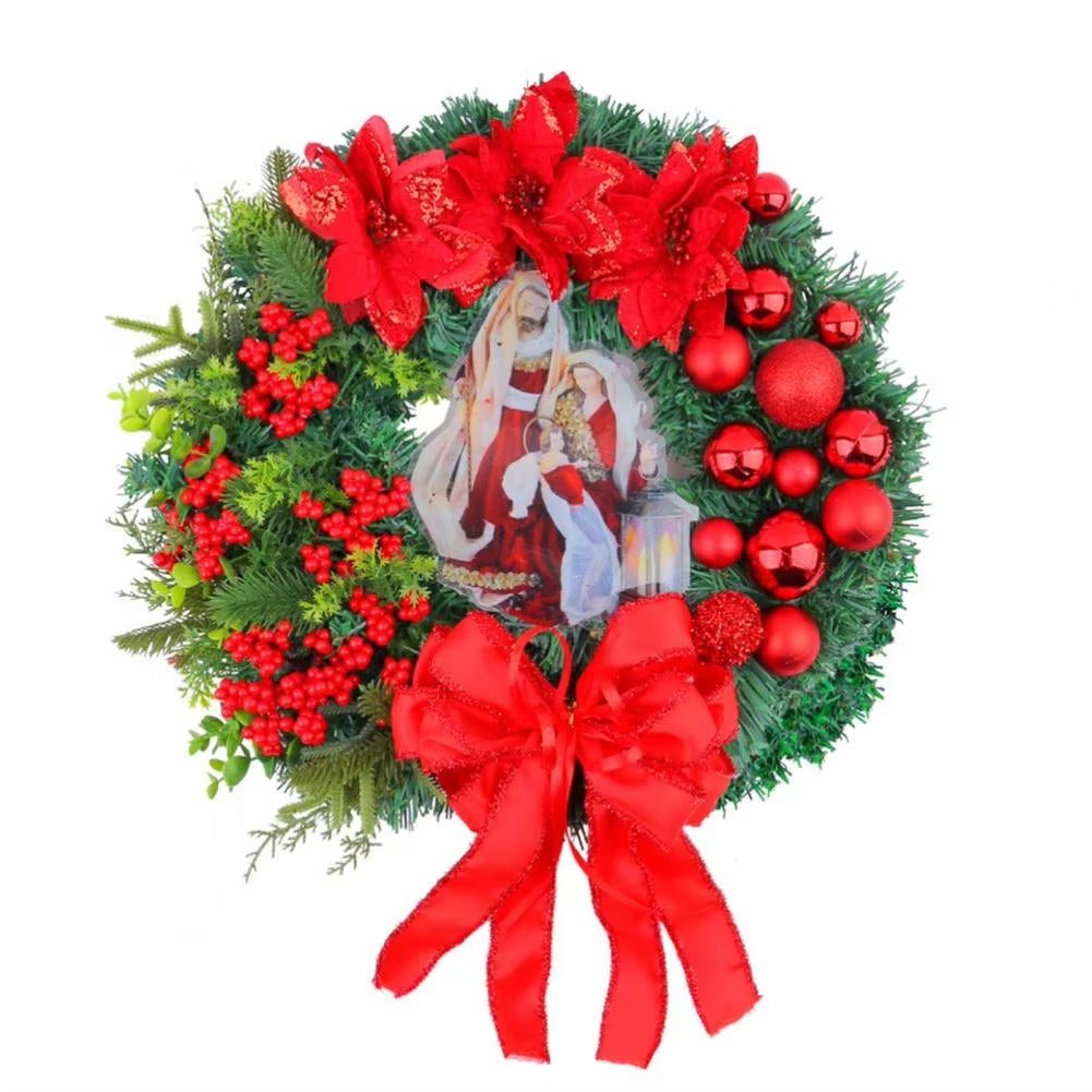 Ghirlanda natalizia, ghirlanda per porta d'ingresso, decorazione da parete, decorazione autunnale e invernale per finestre, adatta per tavoli, 40 cm - 5