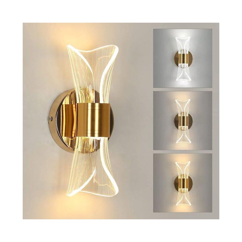 Ściemnialna lampa ścienna LED, nowoczesny kinkiet, akrylowe kinkiety w stylu rogu, do sypialni, salonu, korytarza, wejścia, kolor złoty