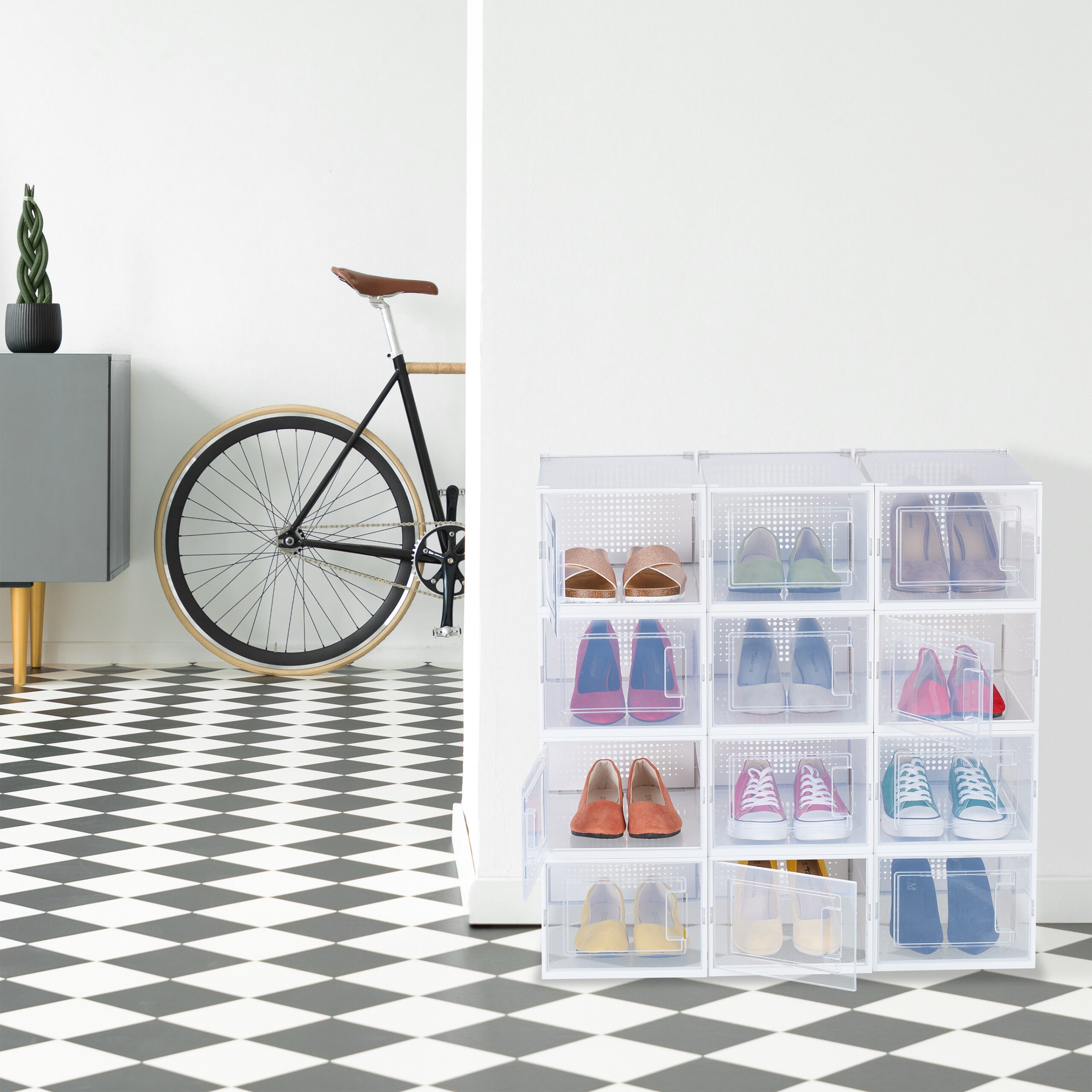 boîtes à chaussures, lot de 12, avec porte, empilables, pointure jusqu'à 47, casier de rangement, transparent, Relaxdays - 2