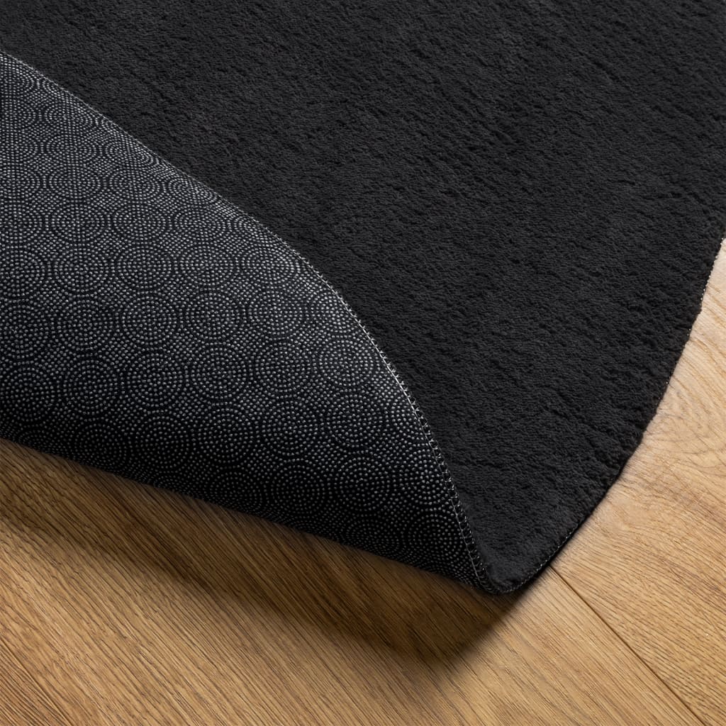 Tapis à poils courts doux et lavable noir pour le salon, Ø 200 cm - 5