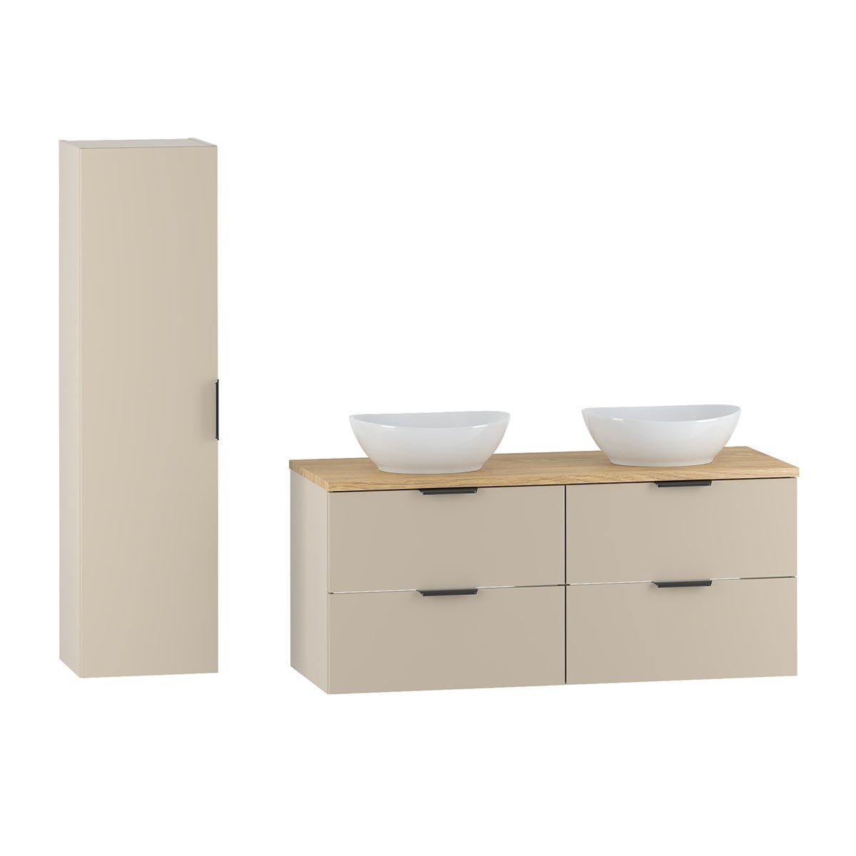 Ensemble meuble double vasque 120cm et colonne Astrid Cachemire et bois - 2