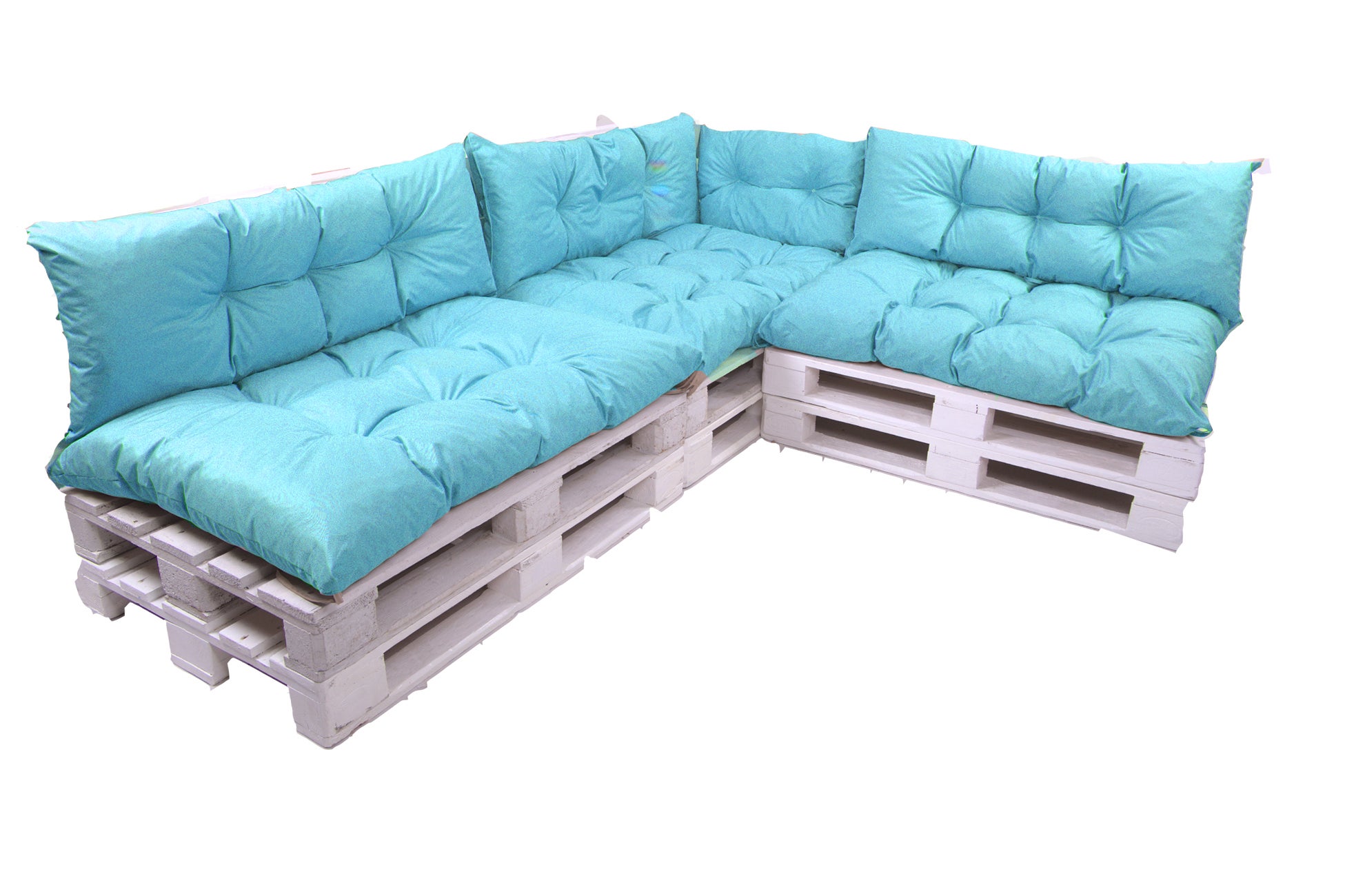 Conjunto de 7 cojines para palets, 3x asiento 120x80 y respaldo 120x40cm, cojín de jardín, conjunto de cojines para muebles de jardín azul