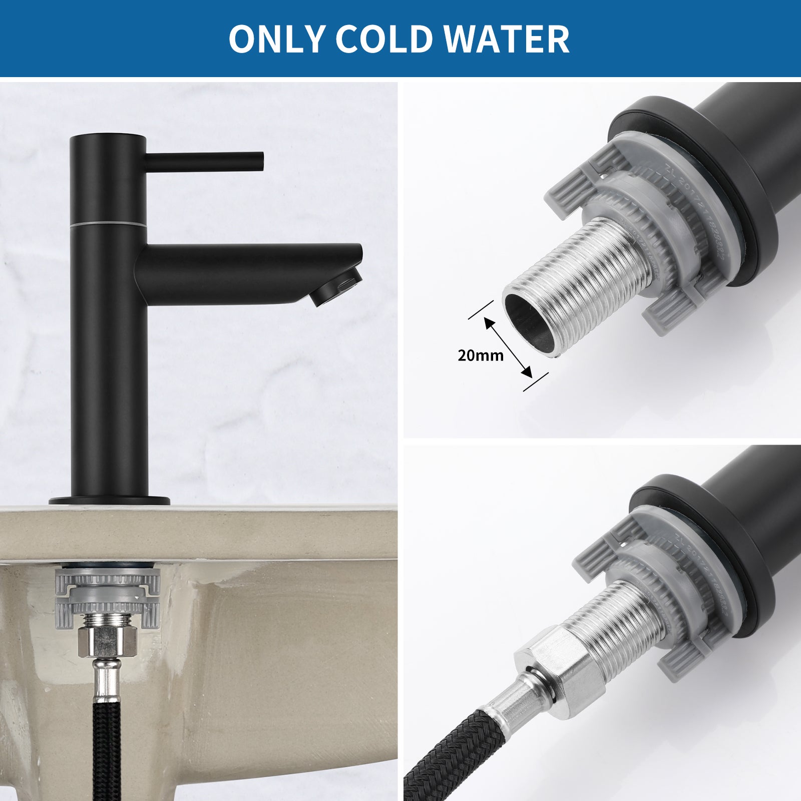 Cecipa max Robinet de lave-main Robinet de Lavabo, Robinet eau Froide, Robinet de Lavabo Noir, Avec Aérateur Remplaçable,EU Modèle - 5