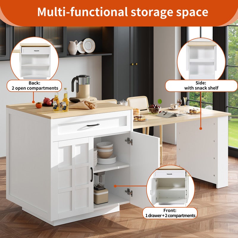 Table a Manger Extensible avec Espace de Rangement, Desserte Cuisine avec Deux tiroirs et Quatre Compartiments,Blanc(133-202×70×93,5cm) - 5