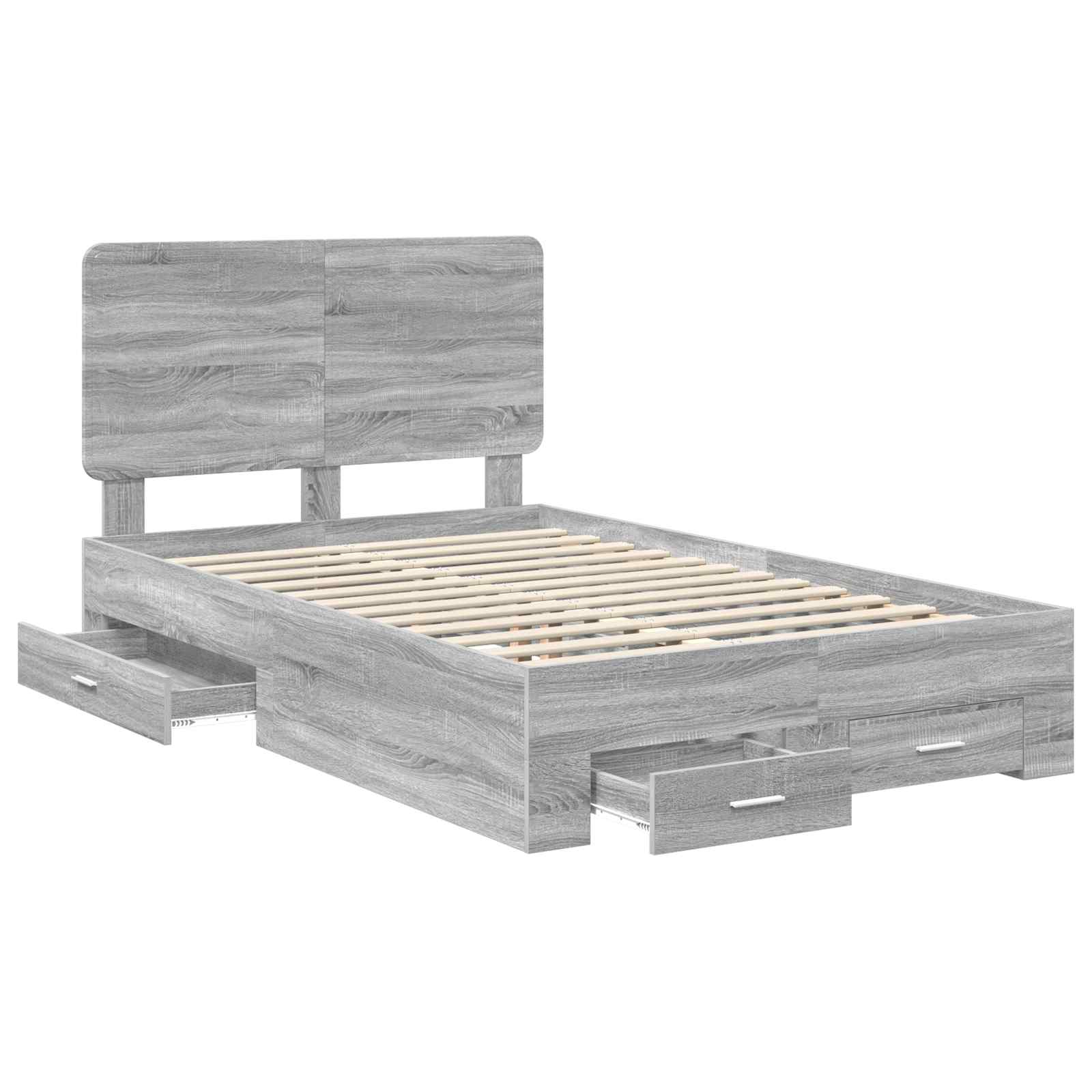 Cadre de lit gris 135 x 190 cm en panneau de bois - 5