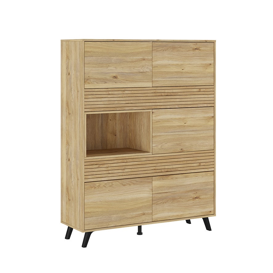 Mueble vitrina para salón o comedor, mueble de salón, aparador cocina, color mauvella-rayas, medidas: 120 cm (ancho) x 156 cm (alto) x 40 cm (fondo).