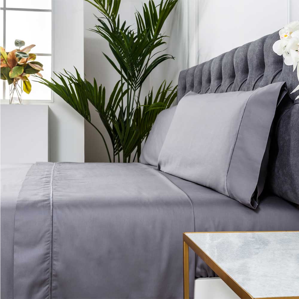 Cotton artean - juego de sábanas satén algodón egipcio 300 gris 160x260 cama 90