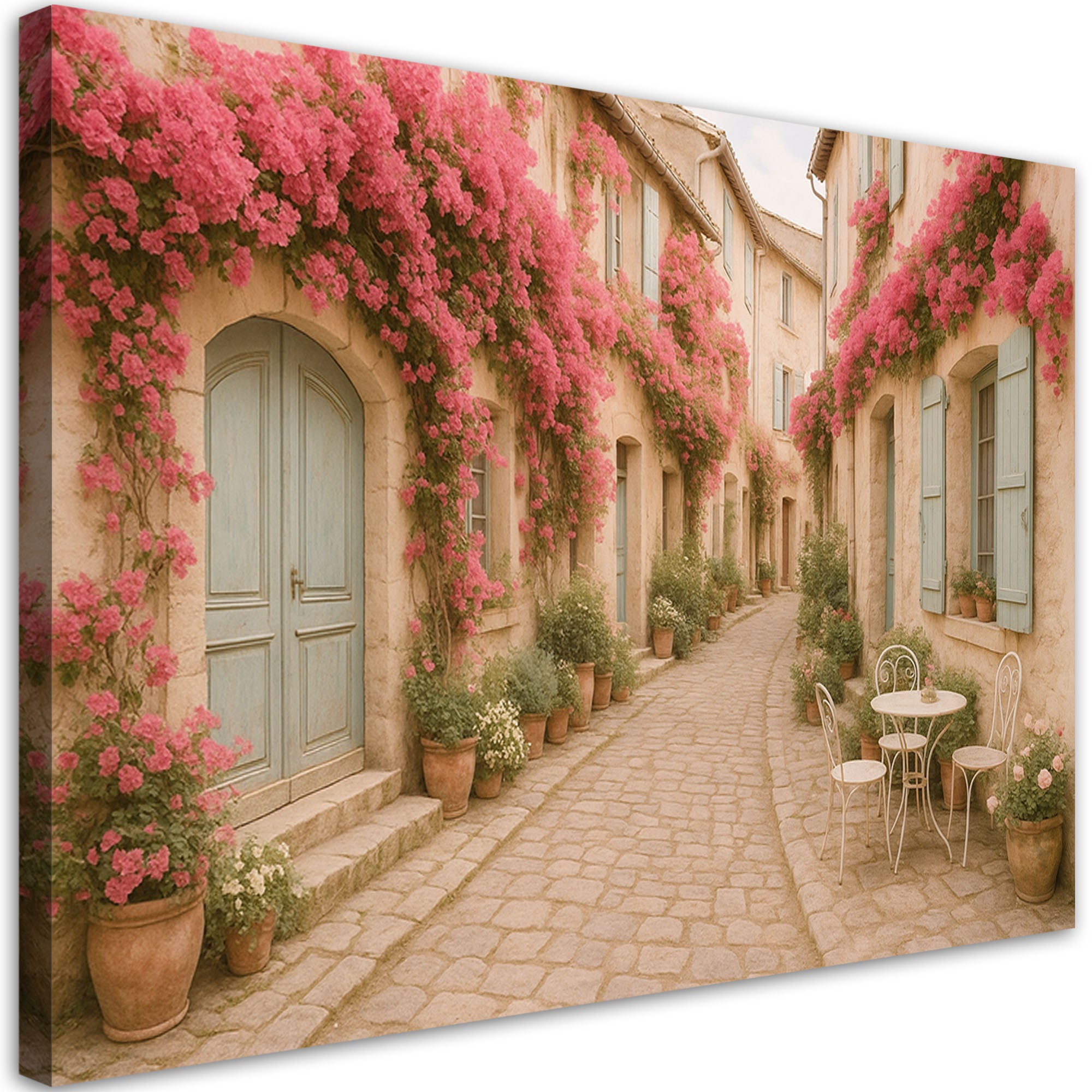 Obraz do salonu sypialni, Włoska uliczka z kwiatami Shabby Chic 100x70