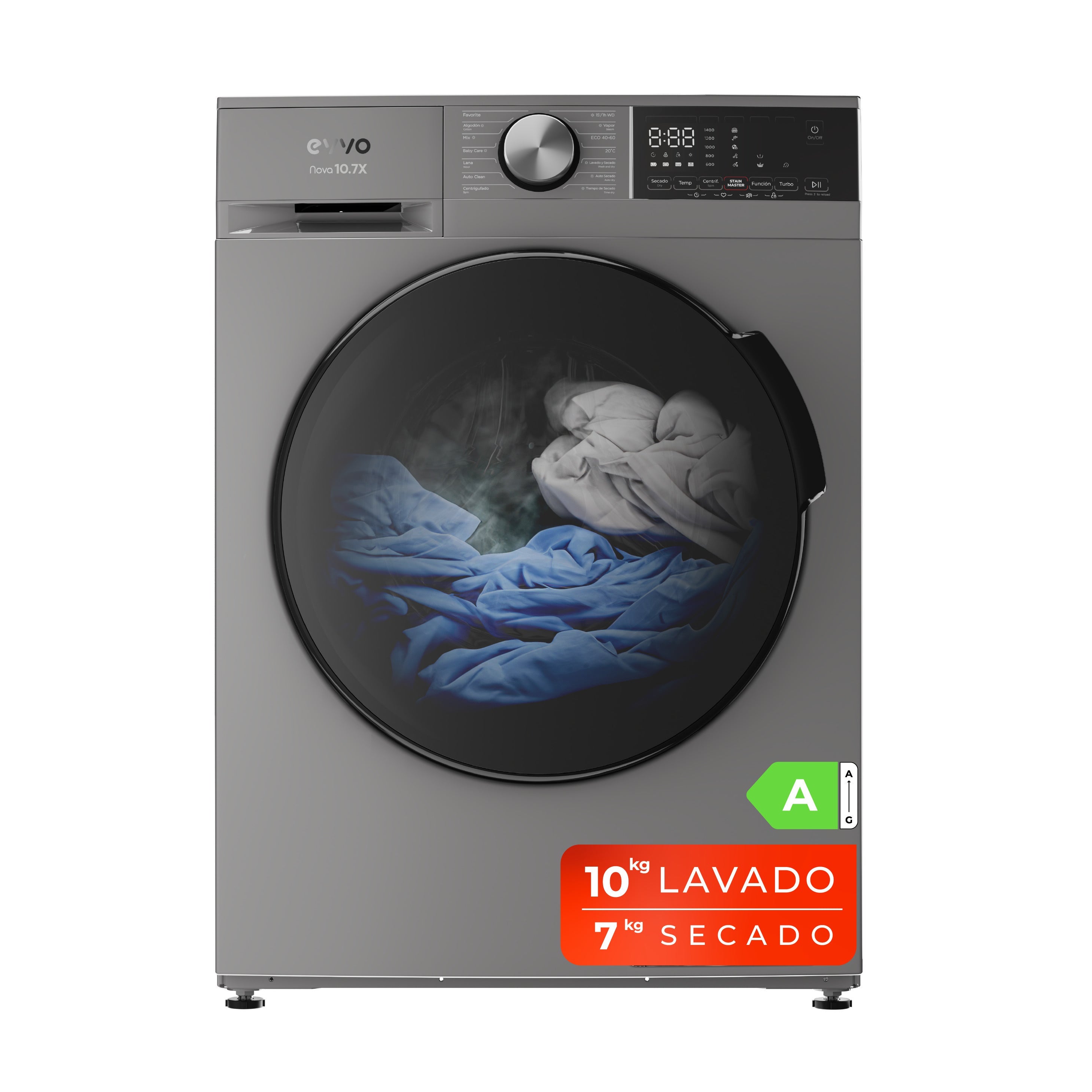 Evvo Lavadora-Secadora De Carga Frontal Nova 10/7 7Kg 1450 Rpm Inox D - Imagen 3
