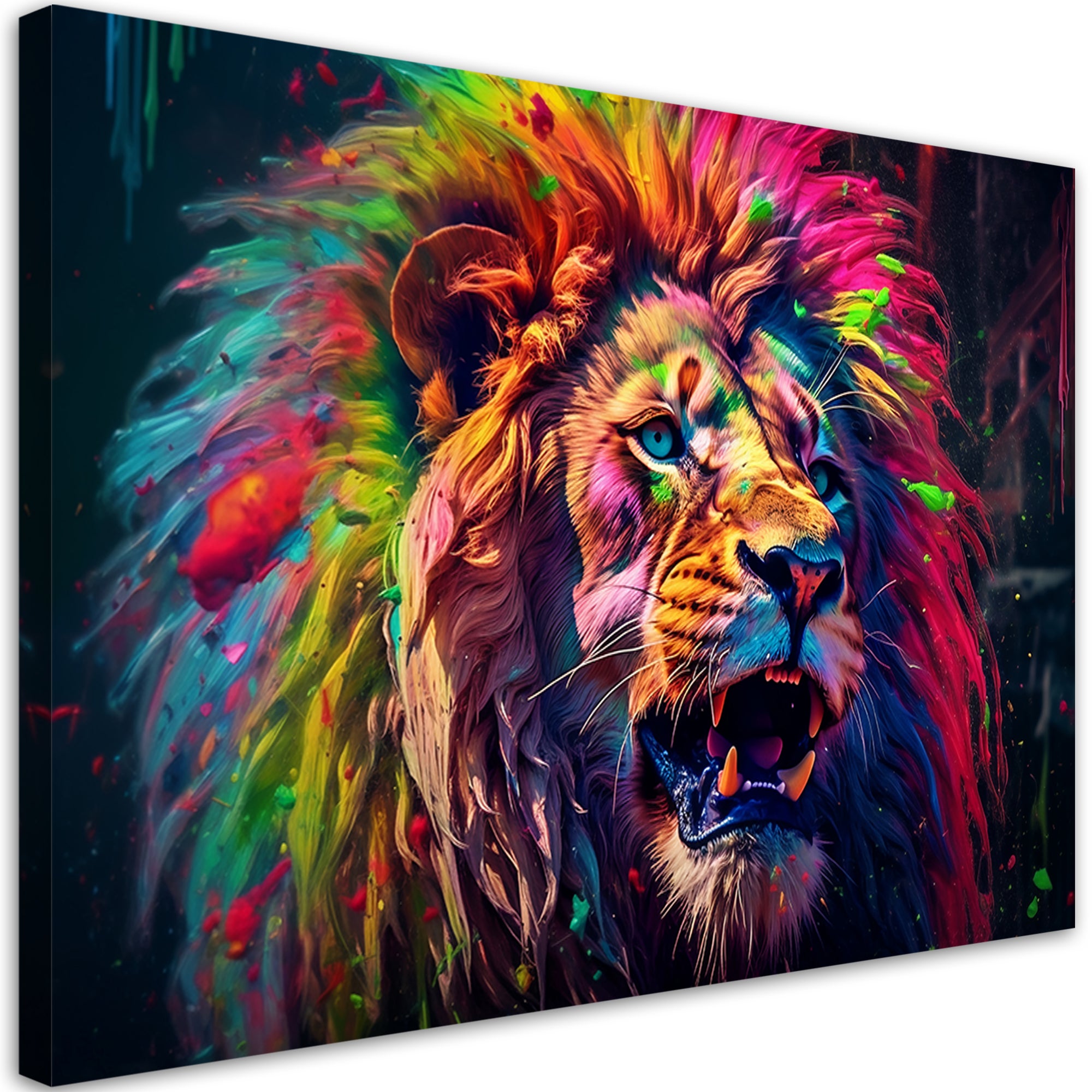Obraz na płótnie, Neon Lew Kolorowy 120x80
