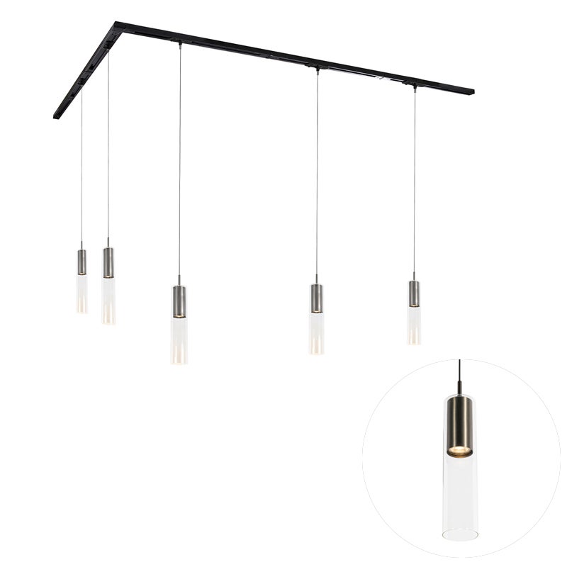Qazqa nowoczesny zestaw oświetlenia szynowego - Iconic Lloyd - gunmetal, max. 10w, gu10, z 5 punktami świetlnymi, 300cm