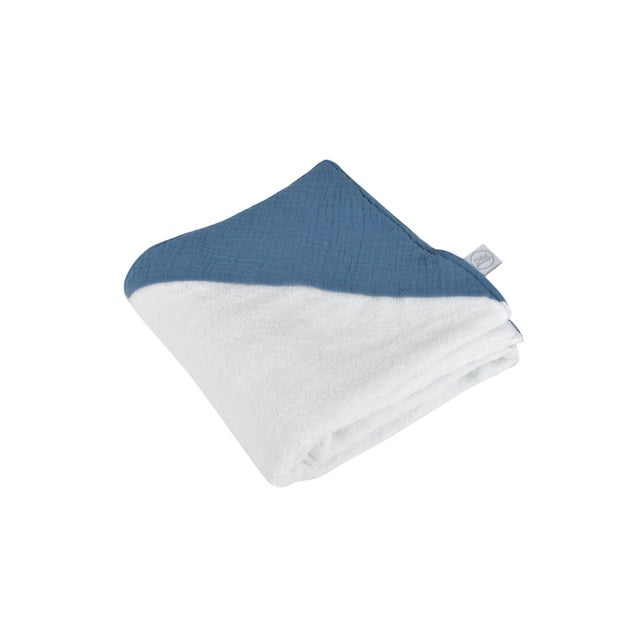 Cape de bain en gaze de coton et éponge - Bleu Foncé - 75x75 cm - Coton
