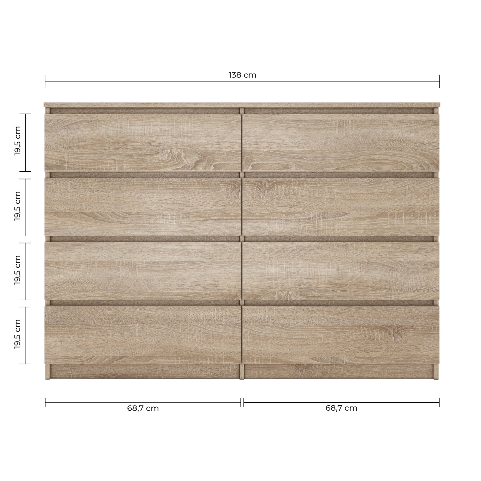 MILAN - Commode large 8 tiroirs chambre salon - 97x138x40 - Design minimaliste - Meuble de rangement - Aspect bois - sonoma - 5