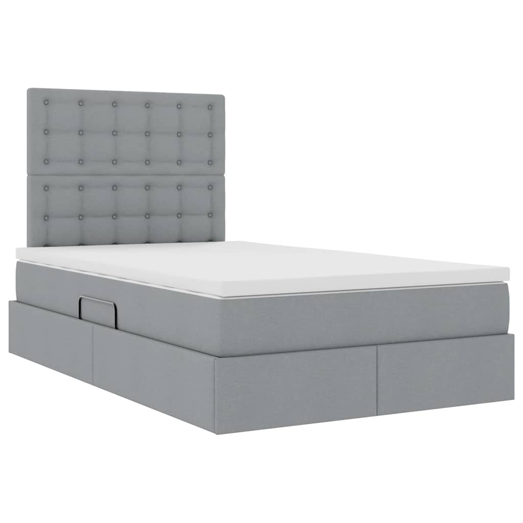 Lit avec rangement et matelas, en tissu gris clair, pour la chambre, 120 × 200 cm - 5