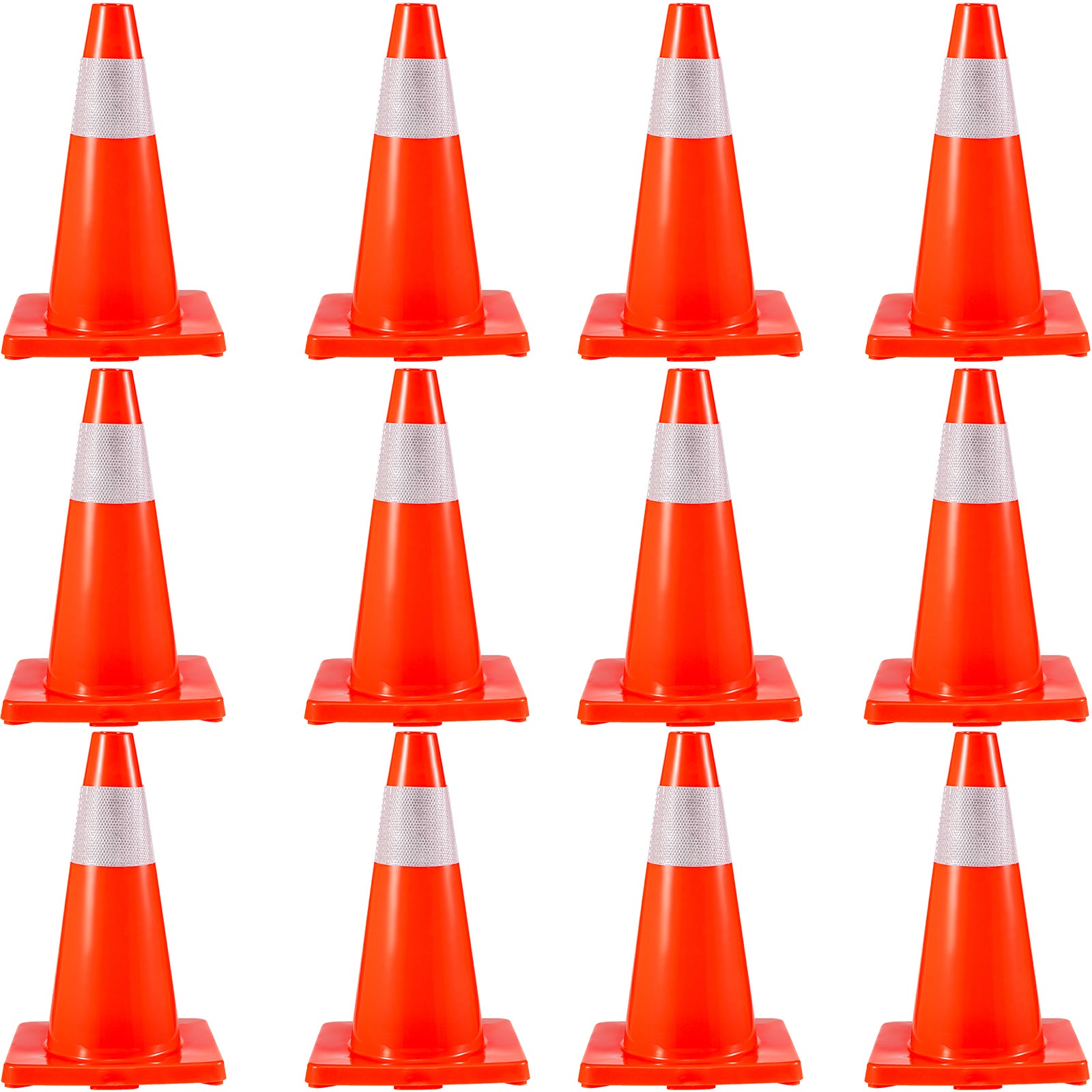 Pachołki drogowe z PVC, 12 sztuk, stożki parkingowe 18" z 1 kołnierzem odblaskowym, podstawa z czerwonego PCV 11" x 11", do stosowania na budowa VEVOR