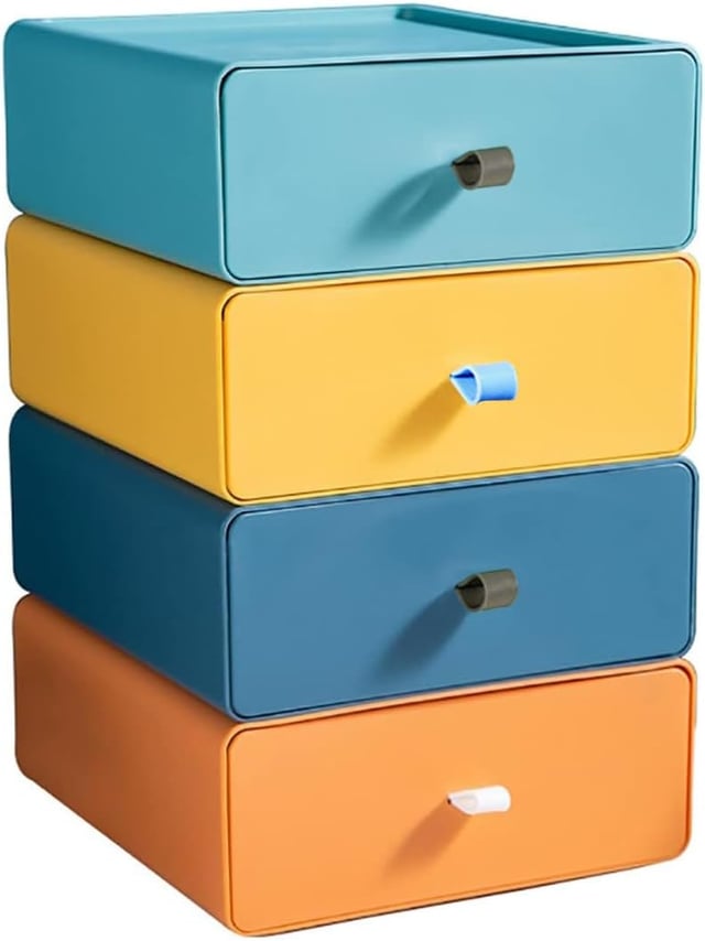 Scatola portaoggetti da scrivania da 4 pezzi, cassetto portaoggetti in plastica, contenitore per cassetti da scrivania, organizer impilabile