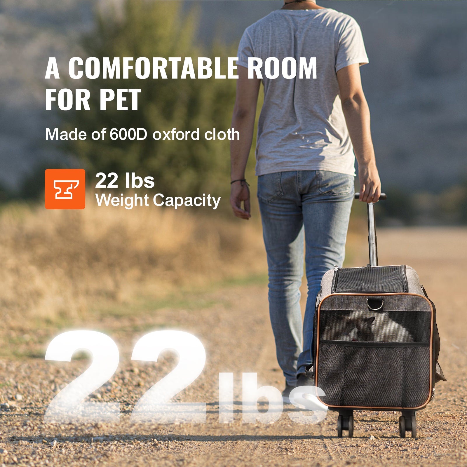Bolsa de transporte para gatos SucceBuy com rodas, aprovada por companhias aéreas, com alça telescópica e bandoleira, até 10 kg, cinza - 5
