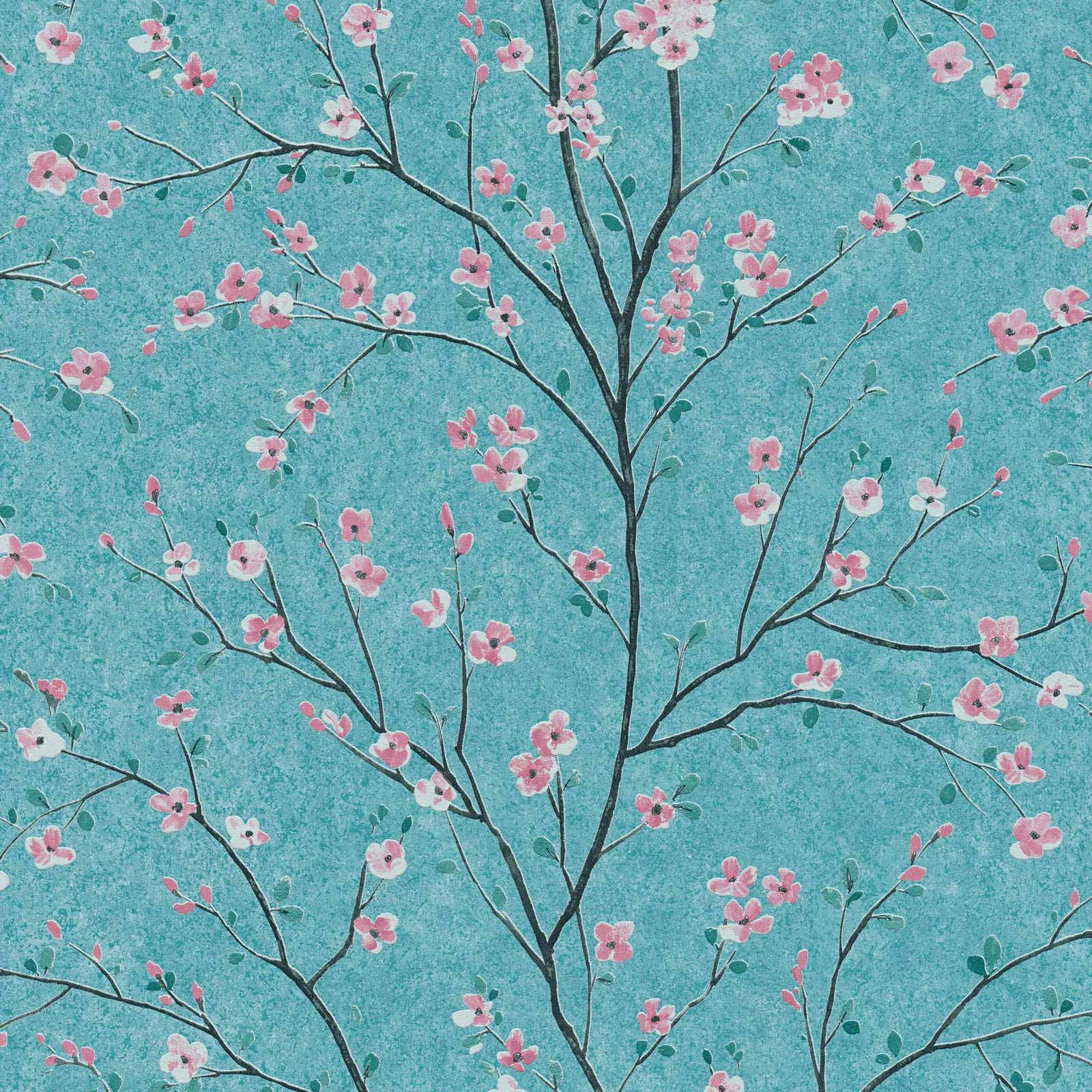 Papel pintado azul con estampado floral papel pintado con dibujos marrónes y rosas papel pintado árboles orientales