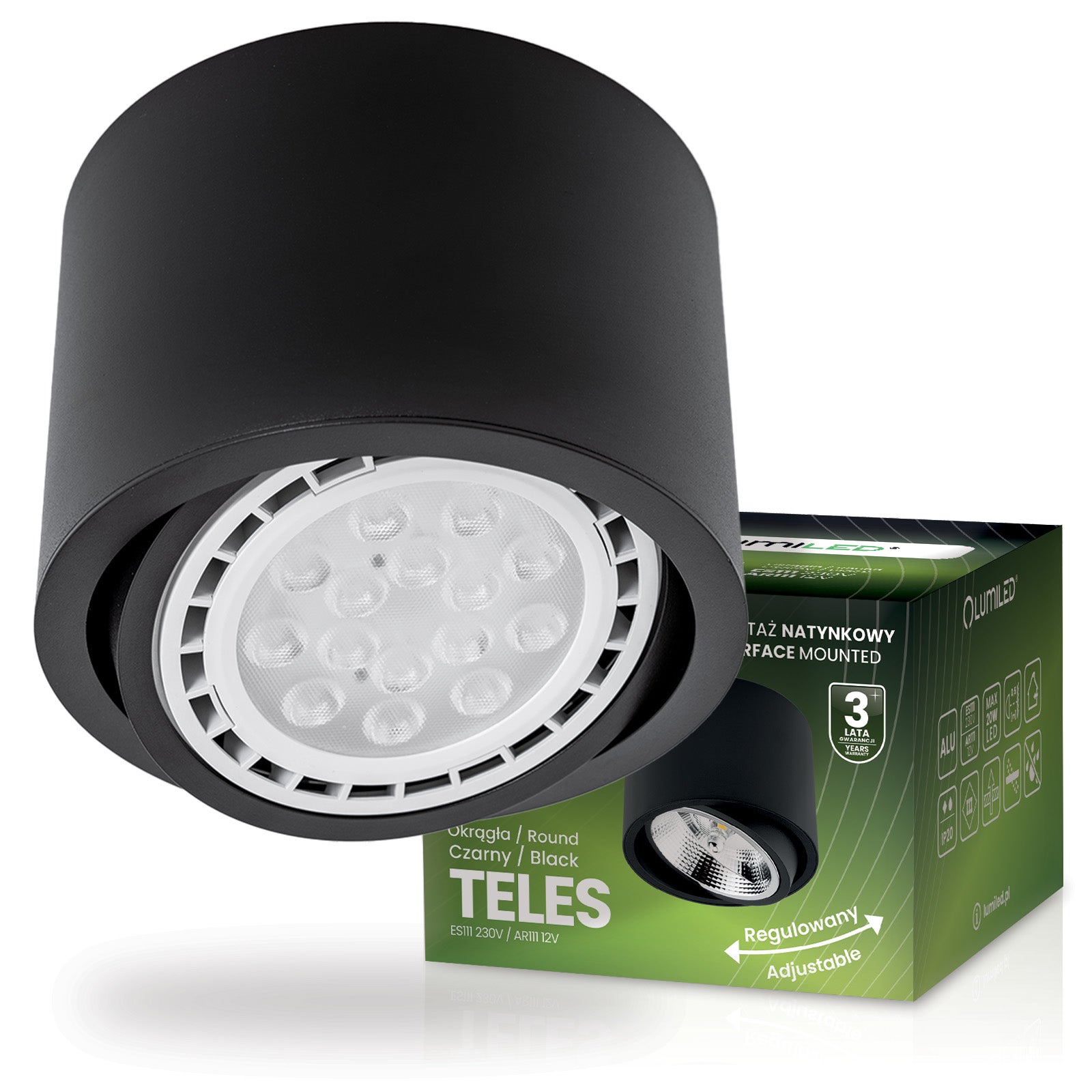 Oprawa Natynkowa Lumiled Halogenowa Spot Tuba Ruchoma GU10 Okrągła Czarna 100mm 1 szt.