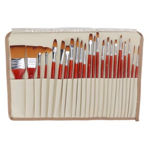 Ensemble de 24 pinceaux de Peinture pour Artistes, Poils en Nylon, Manche en Bois, pour Aquarelle, Acrylique et Huile, Fournitures d'Art à Manche Court pour Les travaux de détail