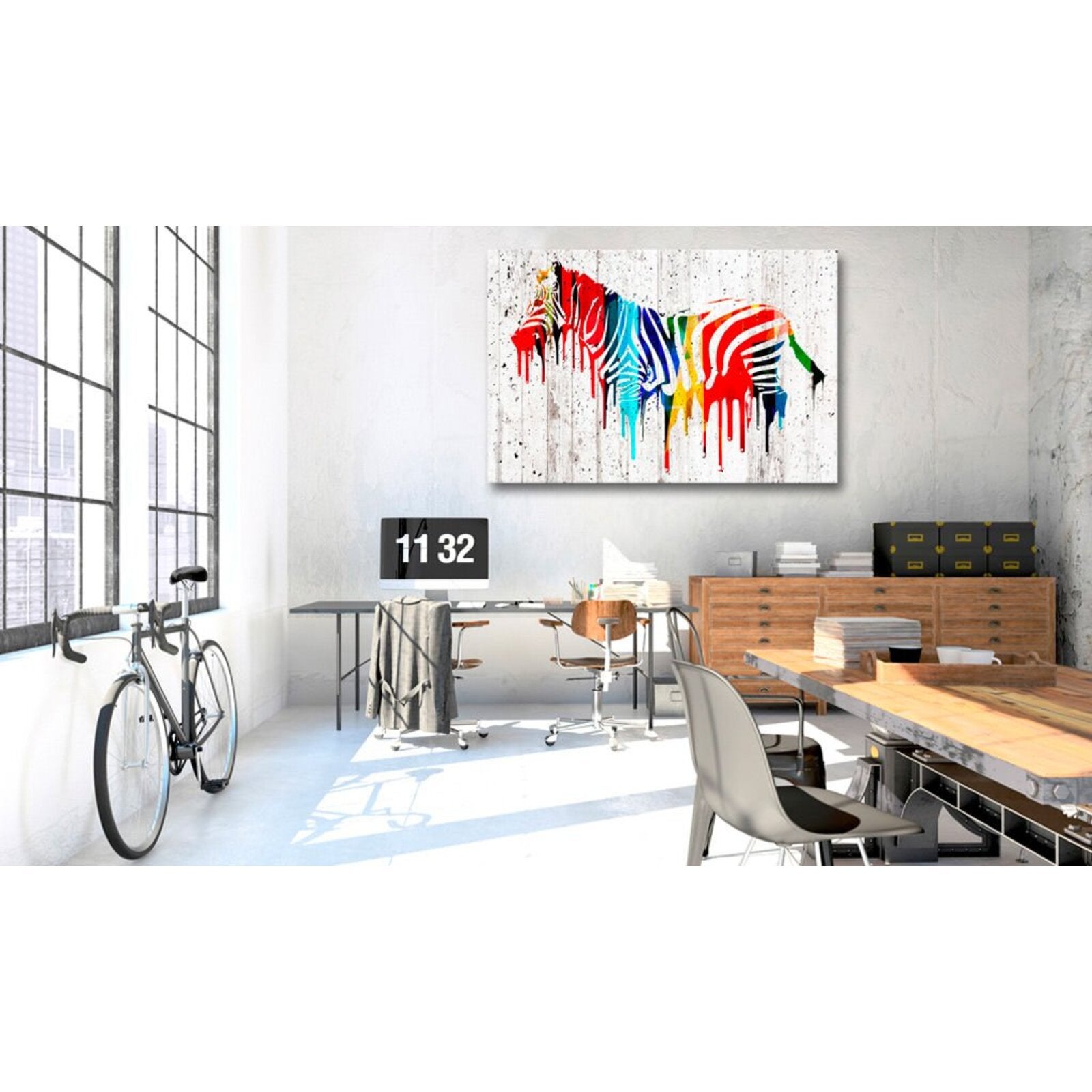 Tableau zèbre coloree - 90 x 60 cm - 2