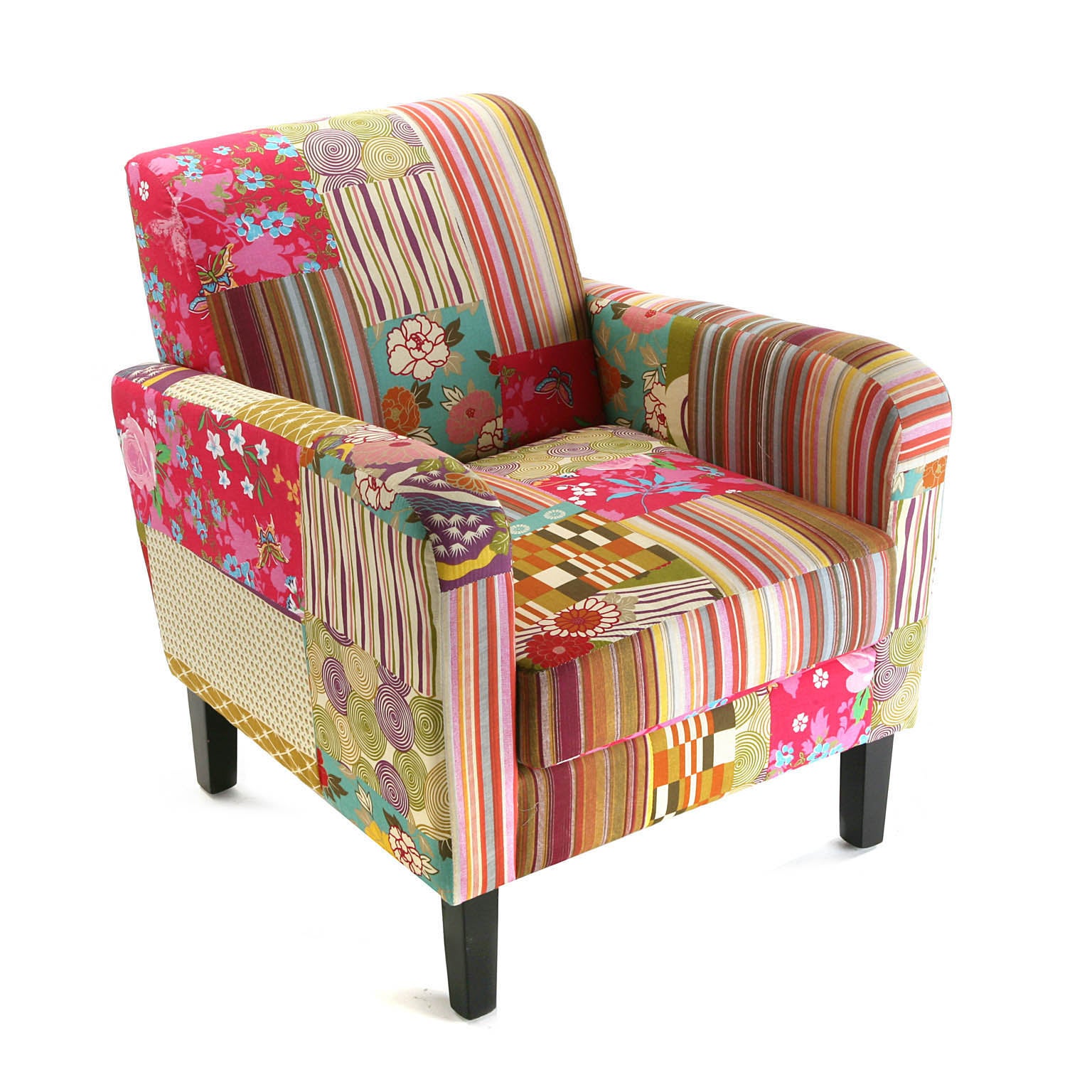 Versa pink patchwork butaca orejera para salón, dormitorio o comedor. sillón para lectura de diseño vintage, rosa, 71x77x65cm