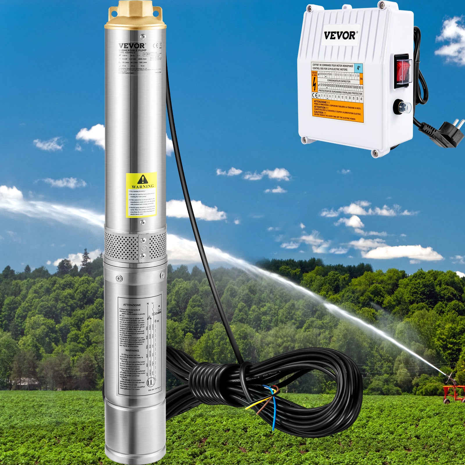 Pompe Immergée Pour Puits Profond 180W - Débit 1000L/h, Hauteur 30m, Acier Inoxydable, IP68, Silencieuse