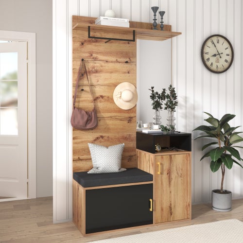 Ensemble armoire comprenant 4 patères, un porte-manteau mural, un compartiment de rangement supérieur - 6