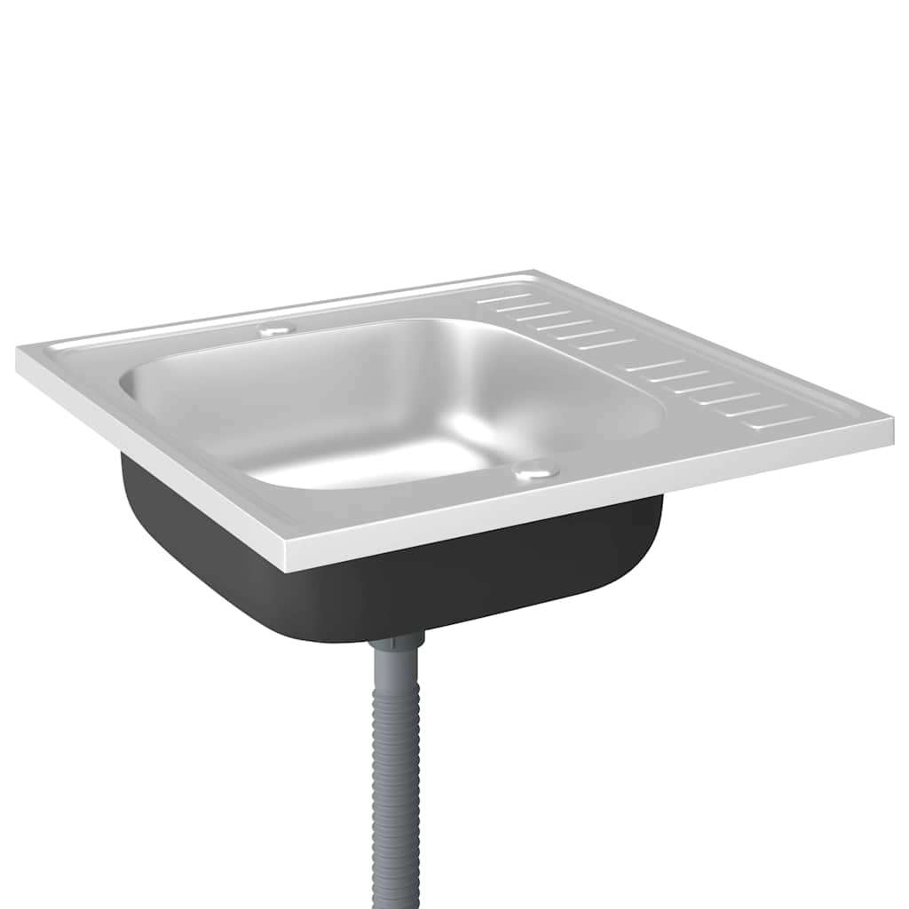 vidaXL Jeu d'évier de cuisine et égouttoir argenté 600x600x155 mm inox - 2