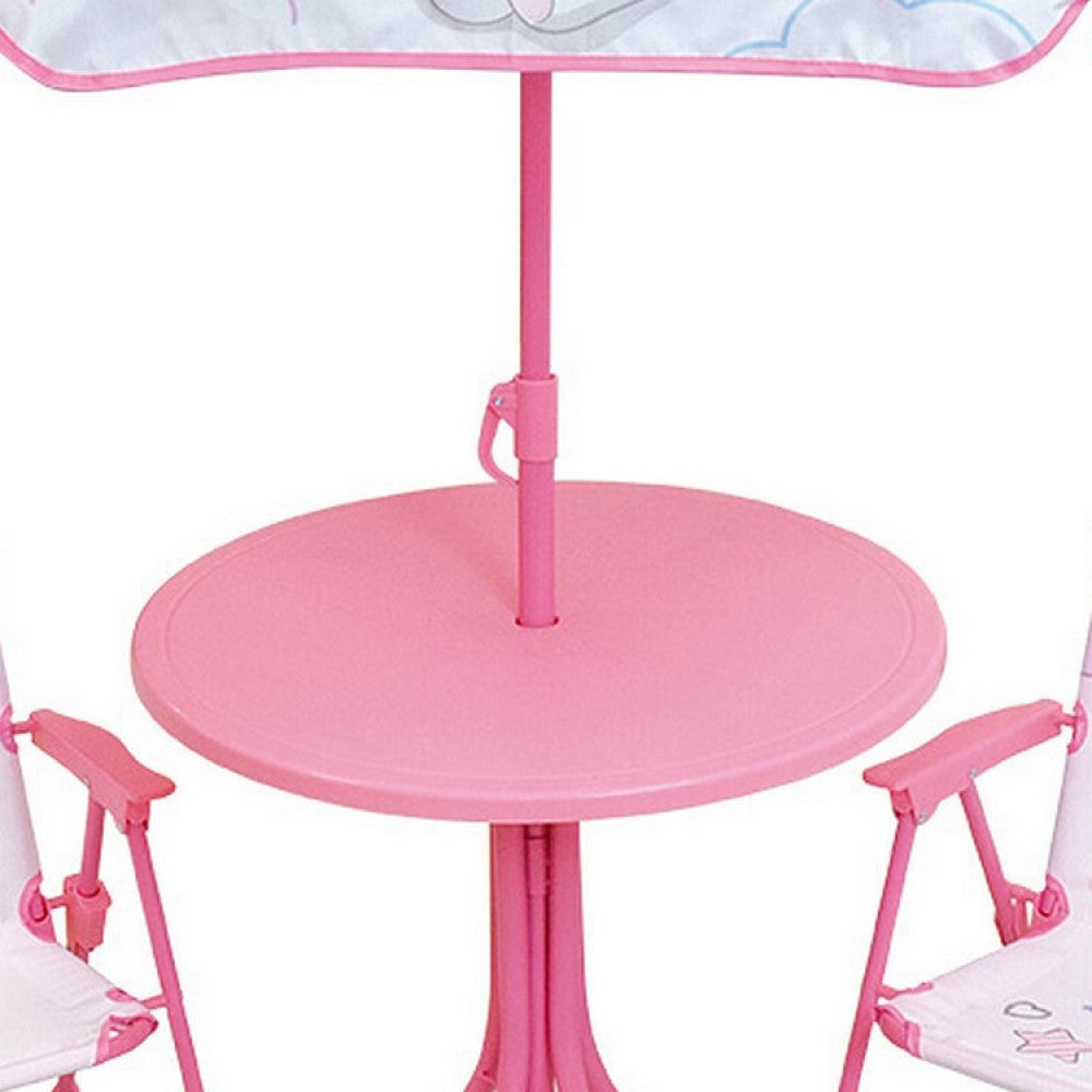 FUN HOUSE FRUITY'S - Salotto da Giardino per Bambini, con Tavolo H.46 x 46 cm, Due sedie H.53 x L.38,5 x P.37,5 cm e ombrellone H.125 x 100 cm, Multicolore